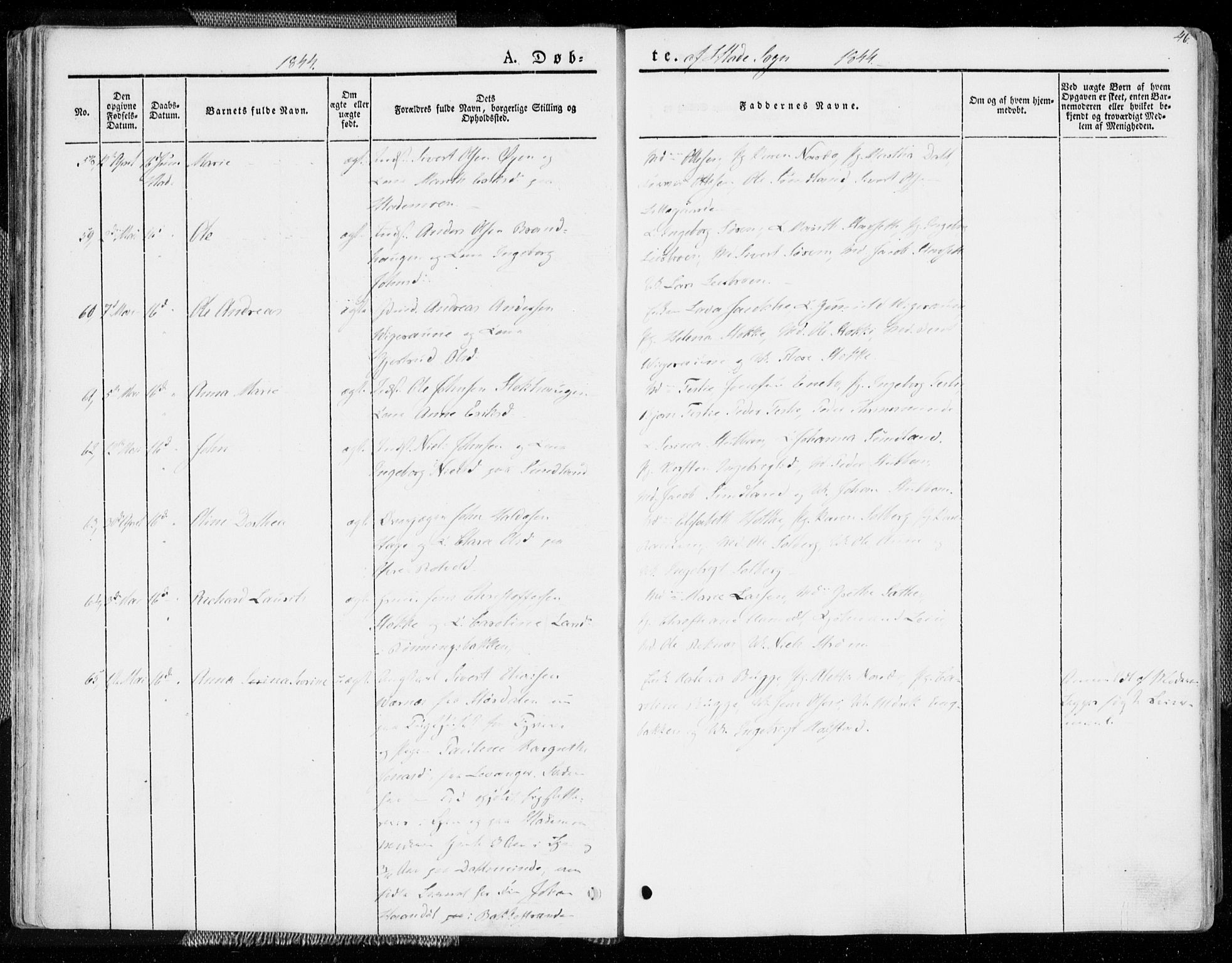 Ministerialprotokoller, klokkerbøker og fødselsregistre - Sør-Trøndelag, AV/SAT-A-1456/606/L0290: Parish register (official) no. 606A05, 1841-1847, p. 46