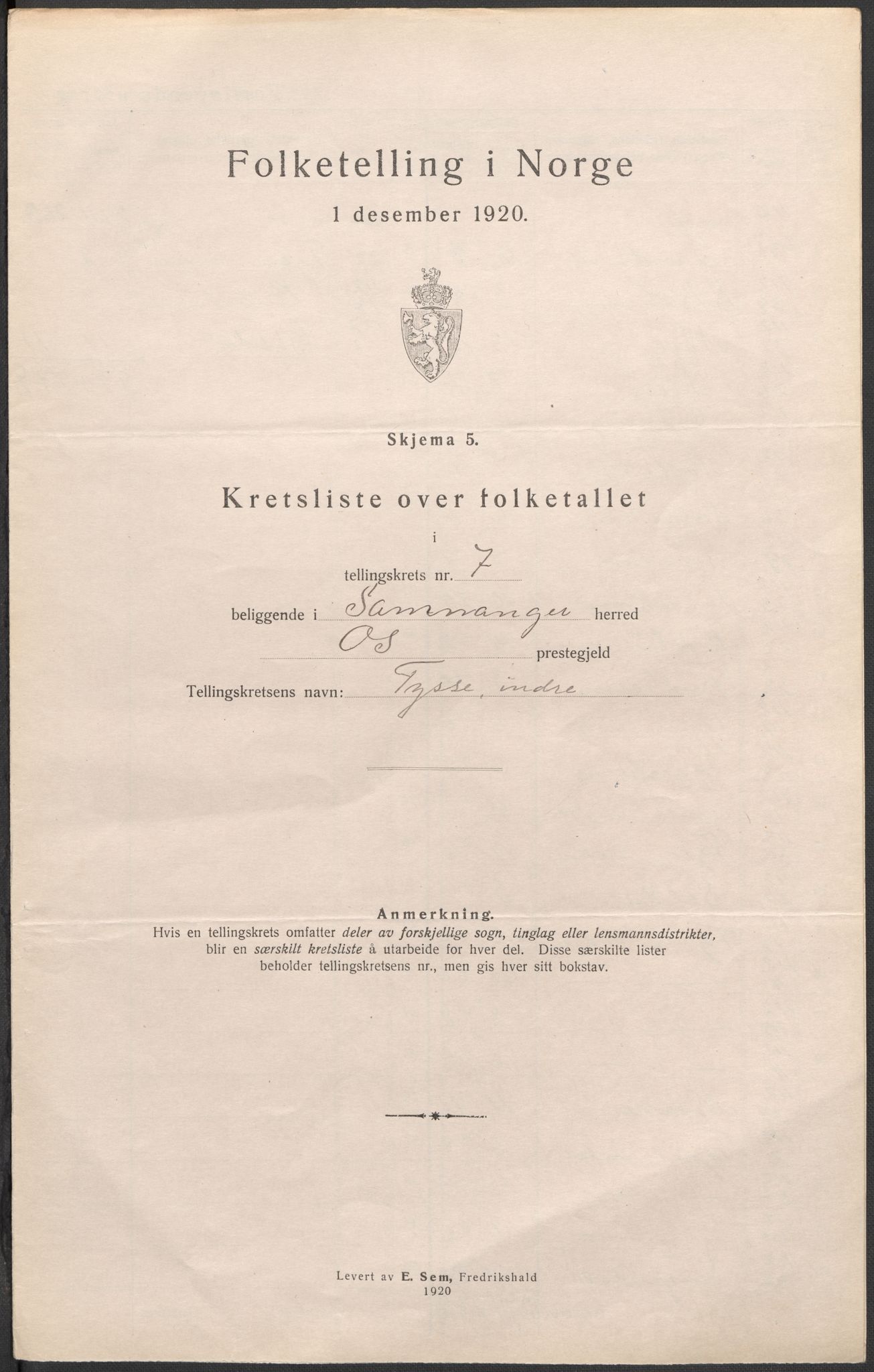 SAB, 1920 census for Samnanger, 1920, p. 23