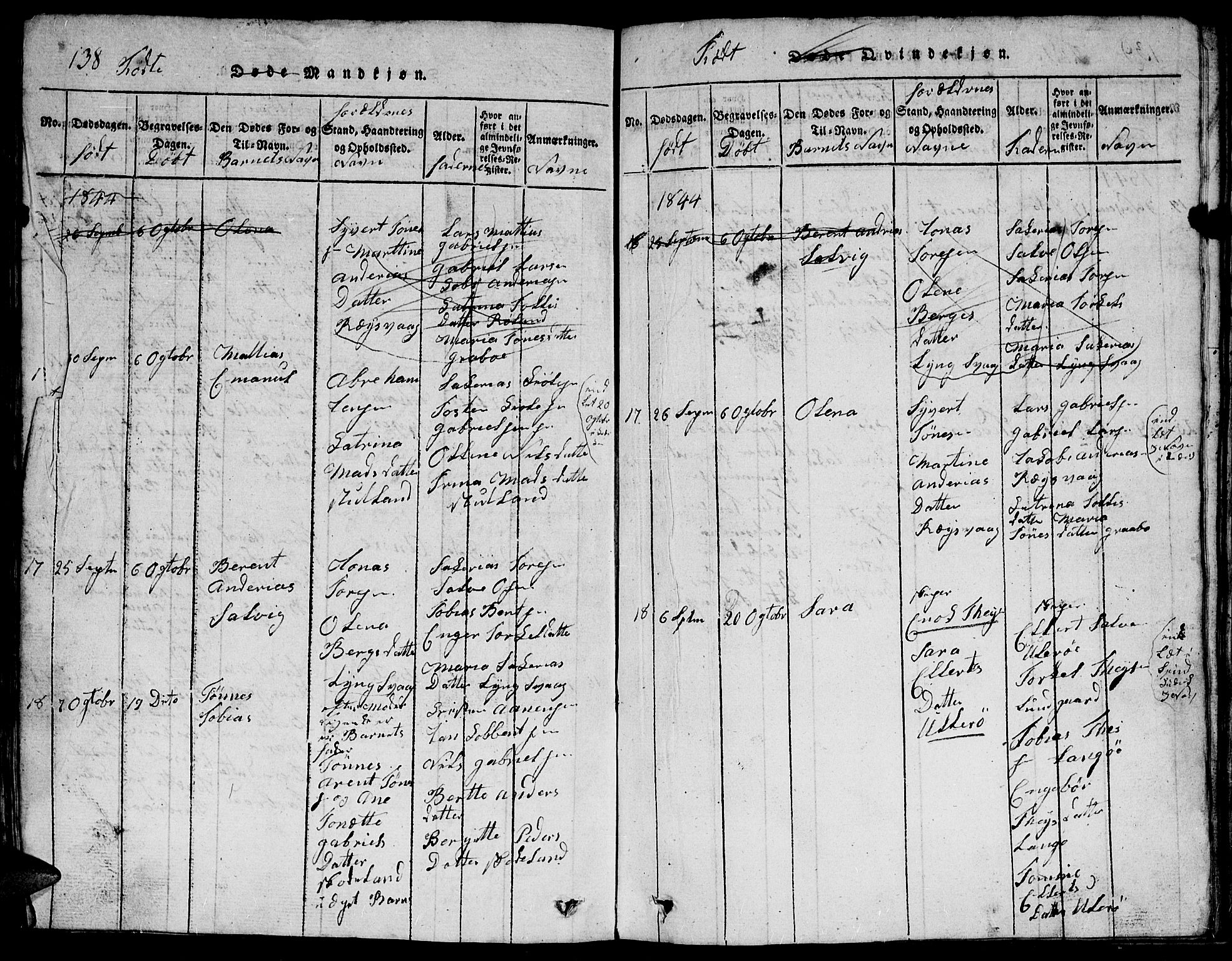 Herad sokneprestkontor, AV/SAK-1111-0018/F/Fb/Fbb/L0001: Parish register (copy) no. B 1, 1815-1852, p. 138