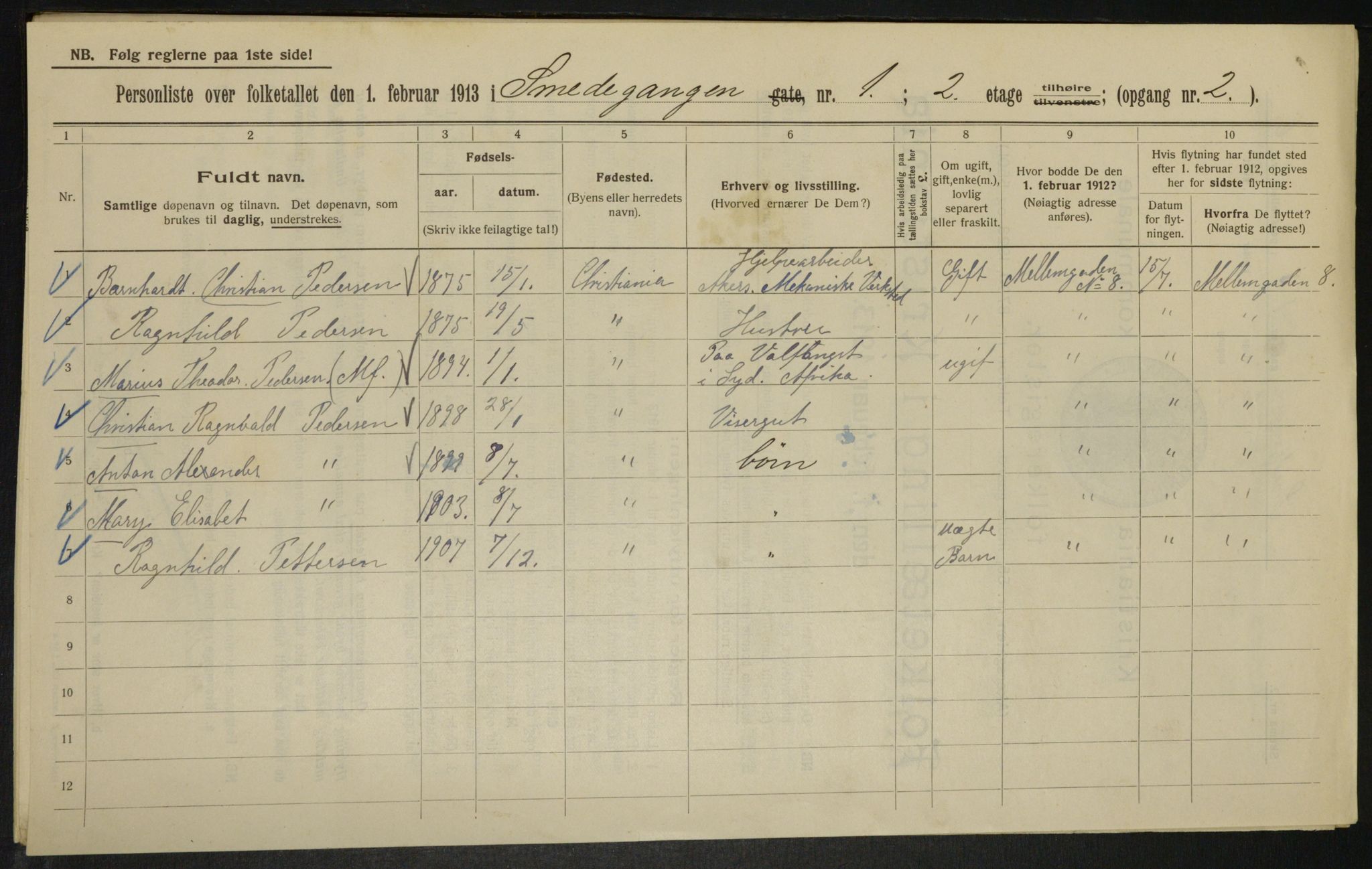 OBA, Municipal Census 1913 for Kristiania, 1913, p. 97103