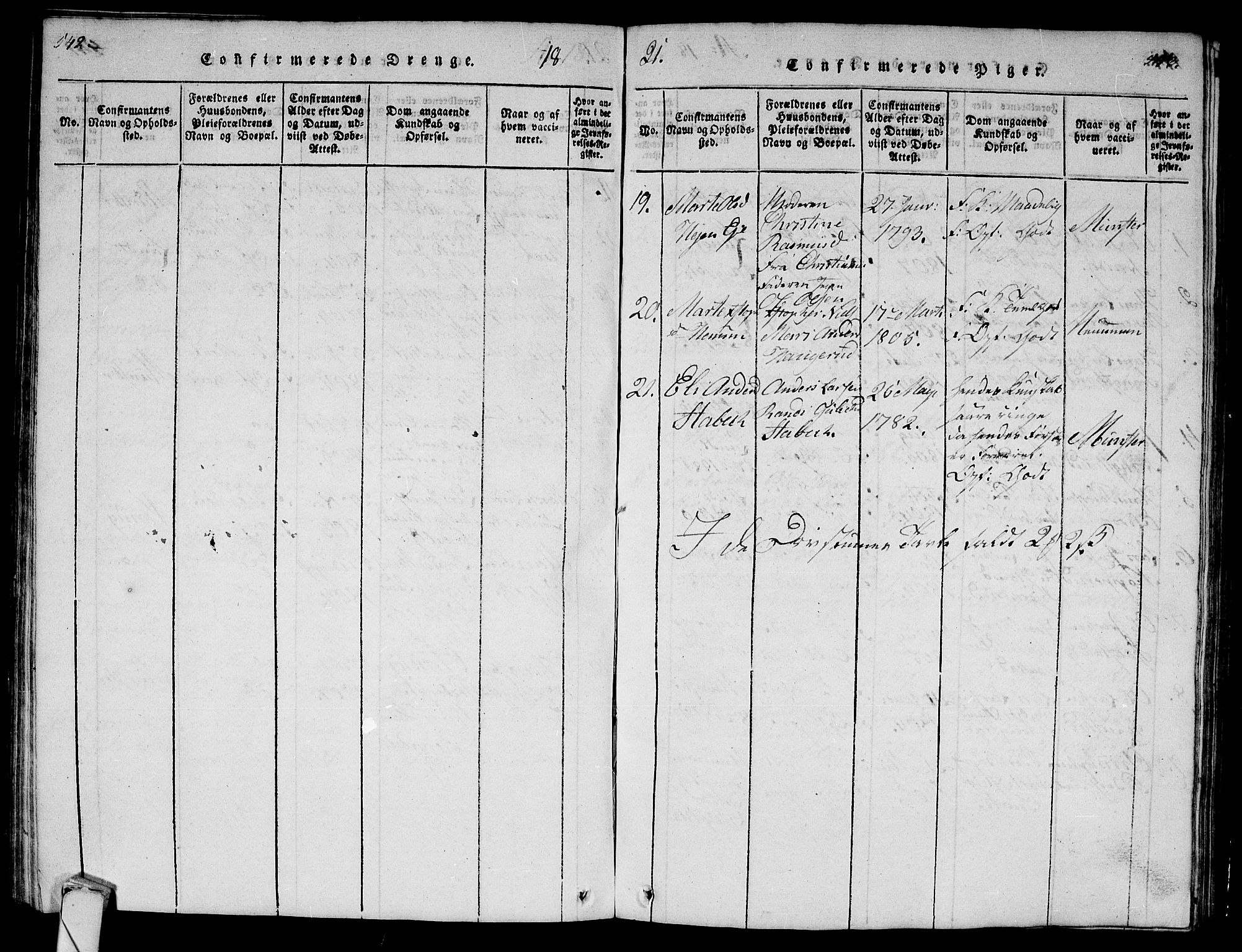 Lier kirkebøker, AV/SAKO-A-230/G/Ga/L0001: Parish register (copy) no. I 1, 1813-1824, p. 542-543