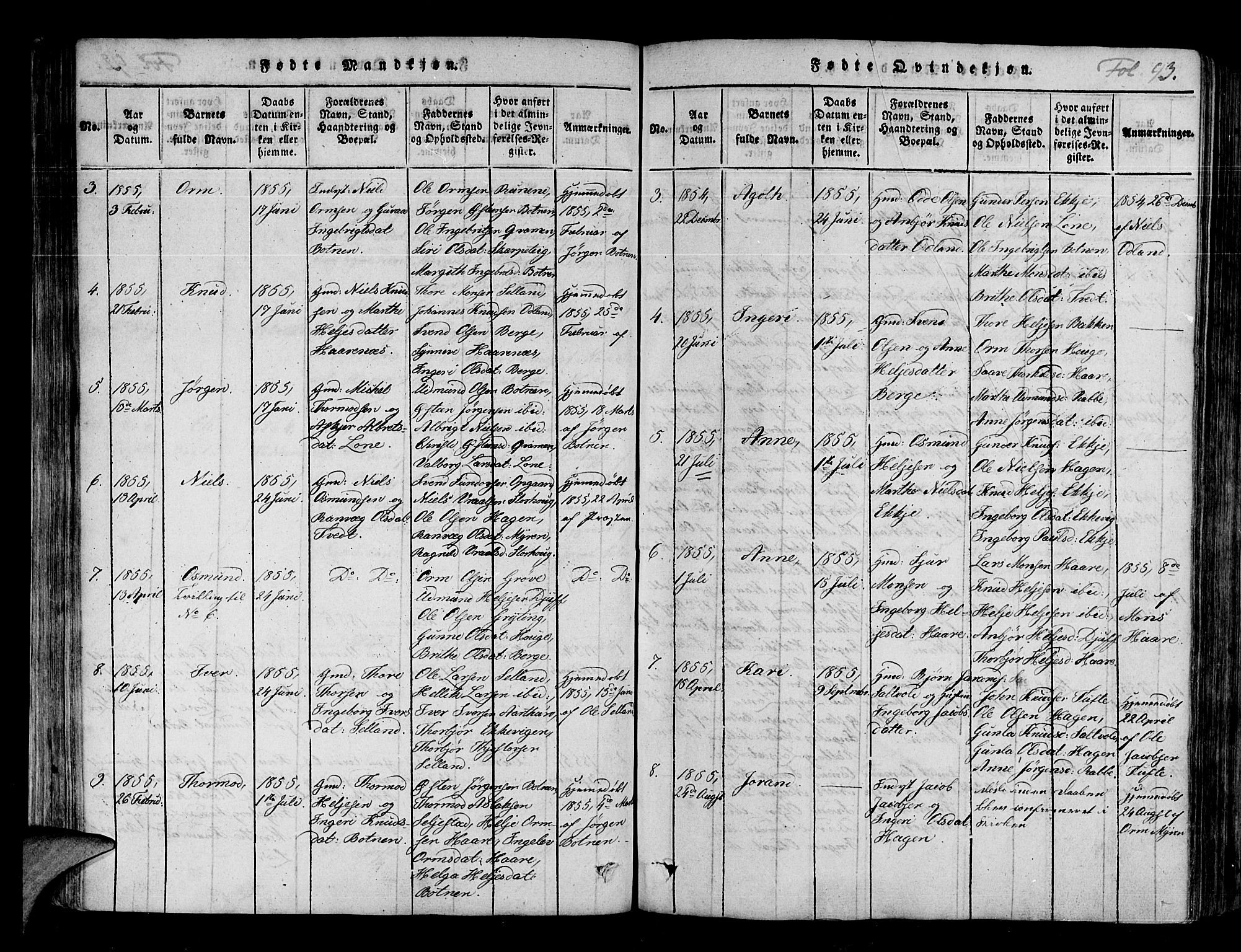 Røldal sokneprestembete, AV/SAB-A-100247: Parish register (official) no. A 2, 1817-1856, p. 93