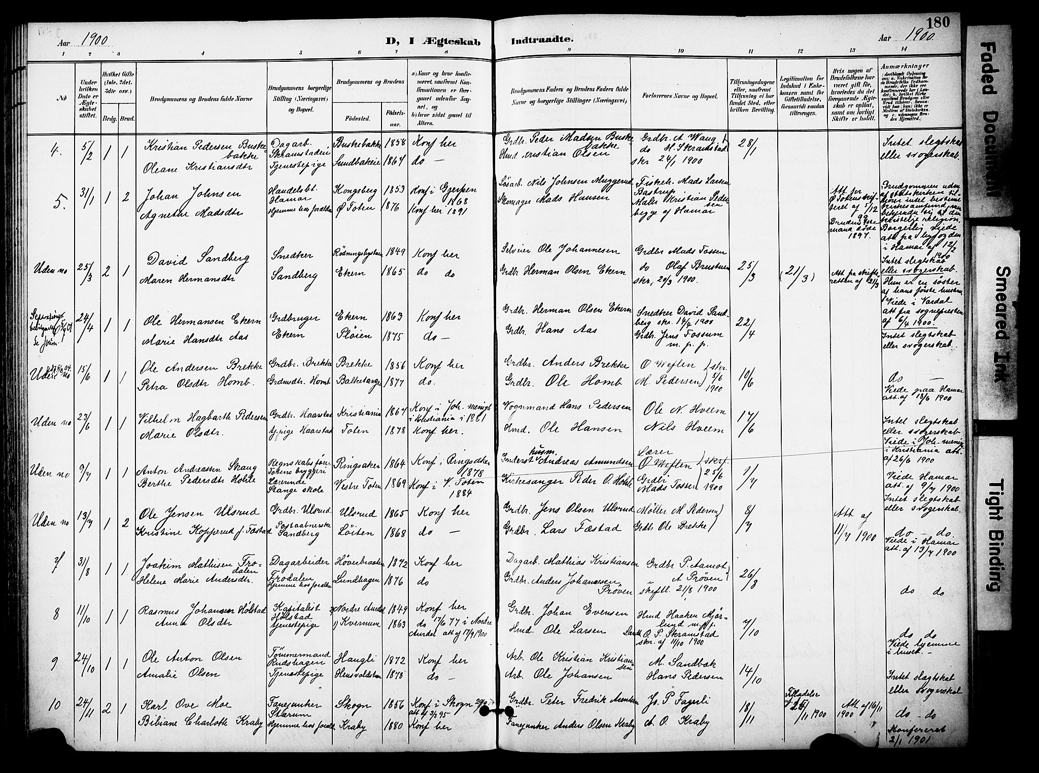 Østre Toten prestekontor, SAH/PREST-104/H/Ha/Haa/L0009: Parish register (official) no. 9, 1897-1913, p. 180