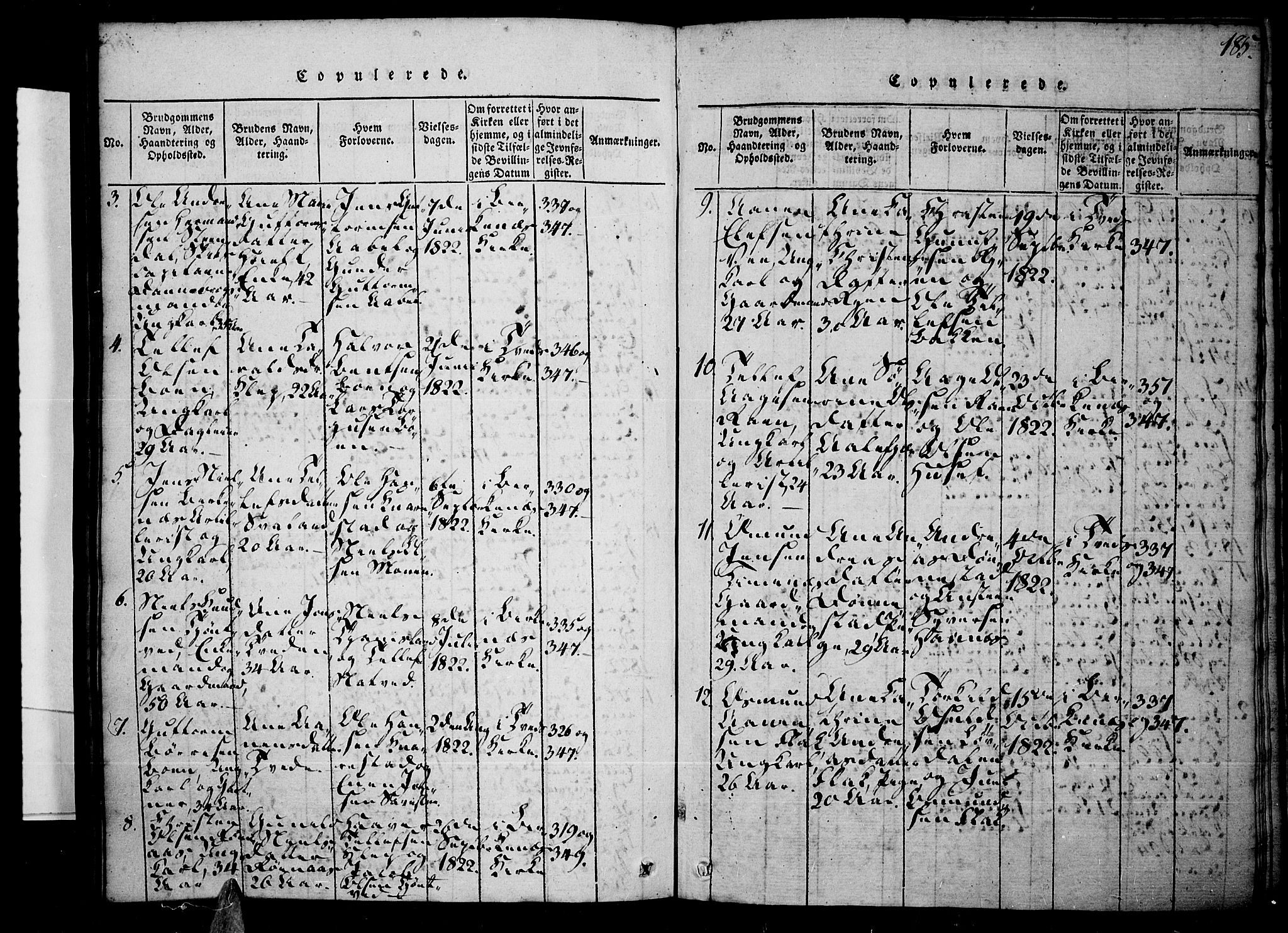 Tveit sokneprestkontor, AV/SAK-1111-0043/F/Fa/L0002: Parish register (official) no. A 2, 1820-1830, p. 185