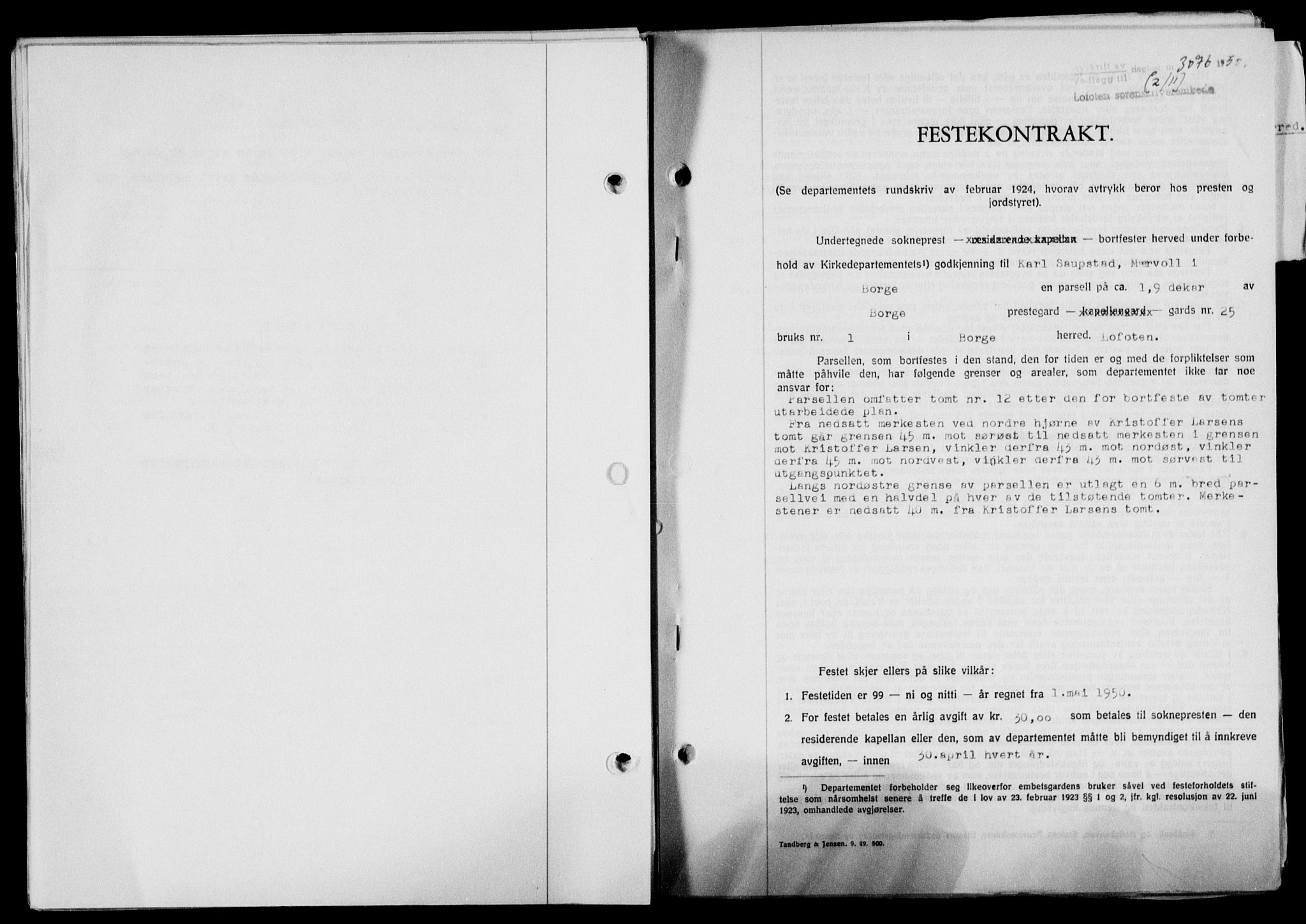 Lofoten sorenskriveri, SAT/A-0017/1/2/2C/L0024a: Mortgage book no. 24a, 1950-1950, Diary no: : 3076/1950