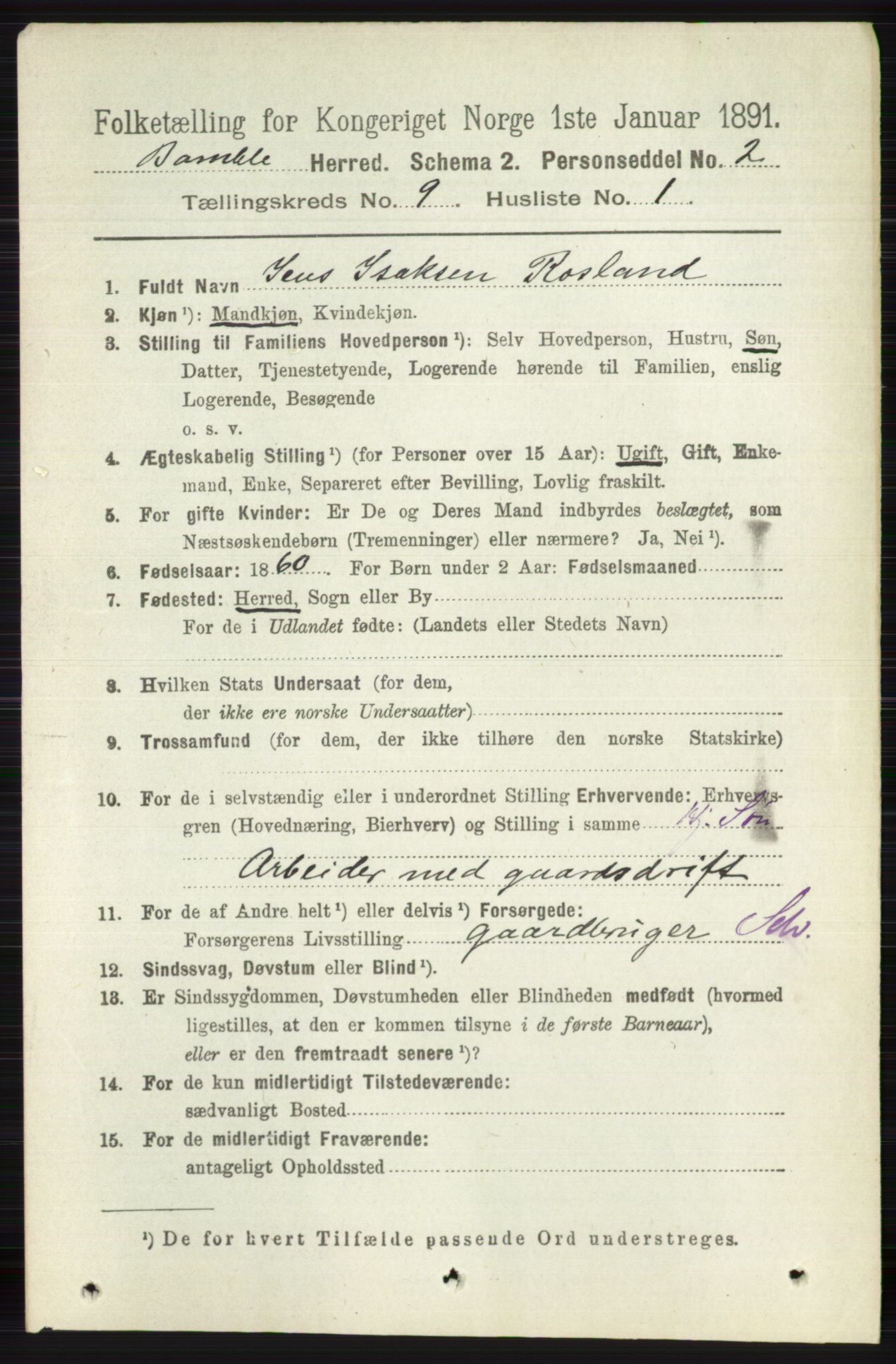 RA, 1891 census for 0814 Bamble, 1891, p. 4186