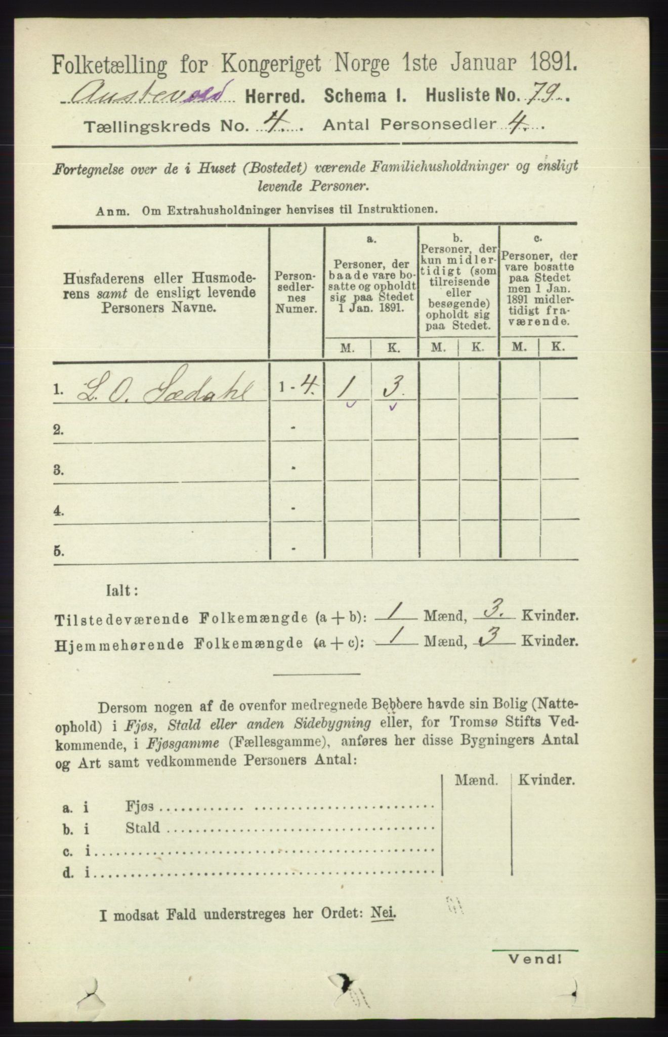 RA, 1891 census for 1244 Austevoll, 1891, p. 1409