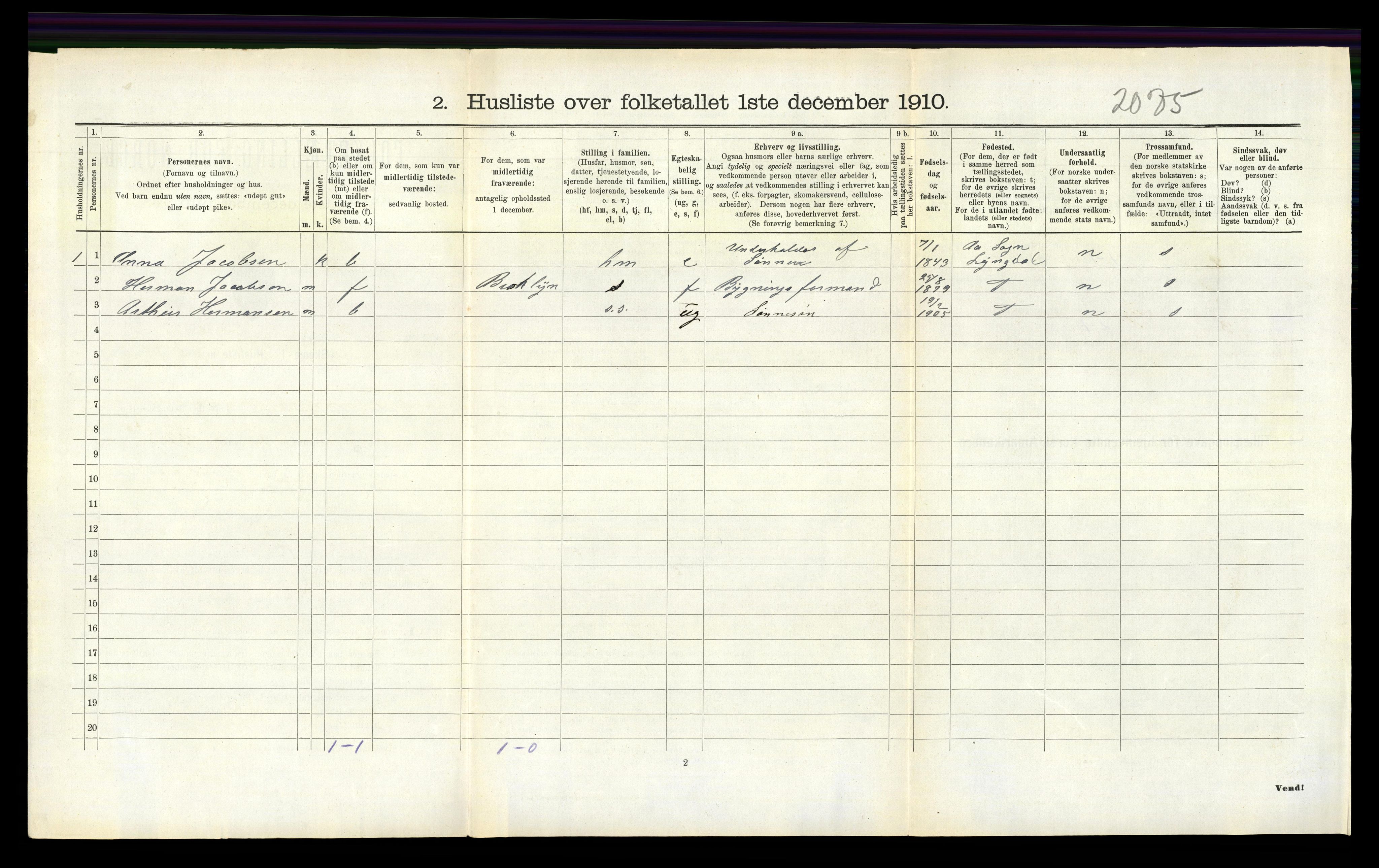 RA, 1910 census for Vestre Moland, 1910, p. 187