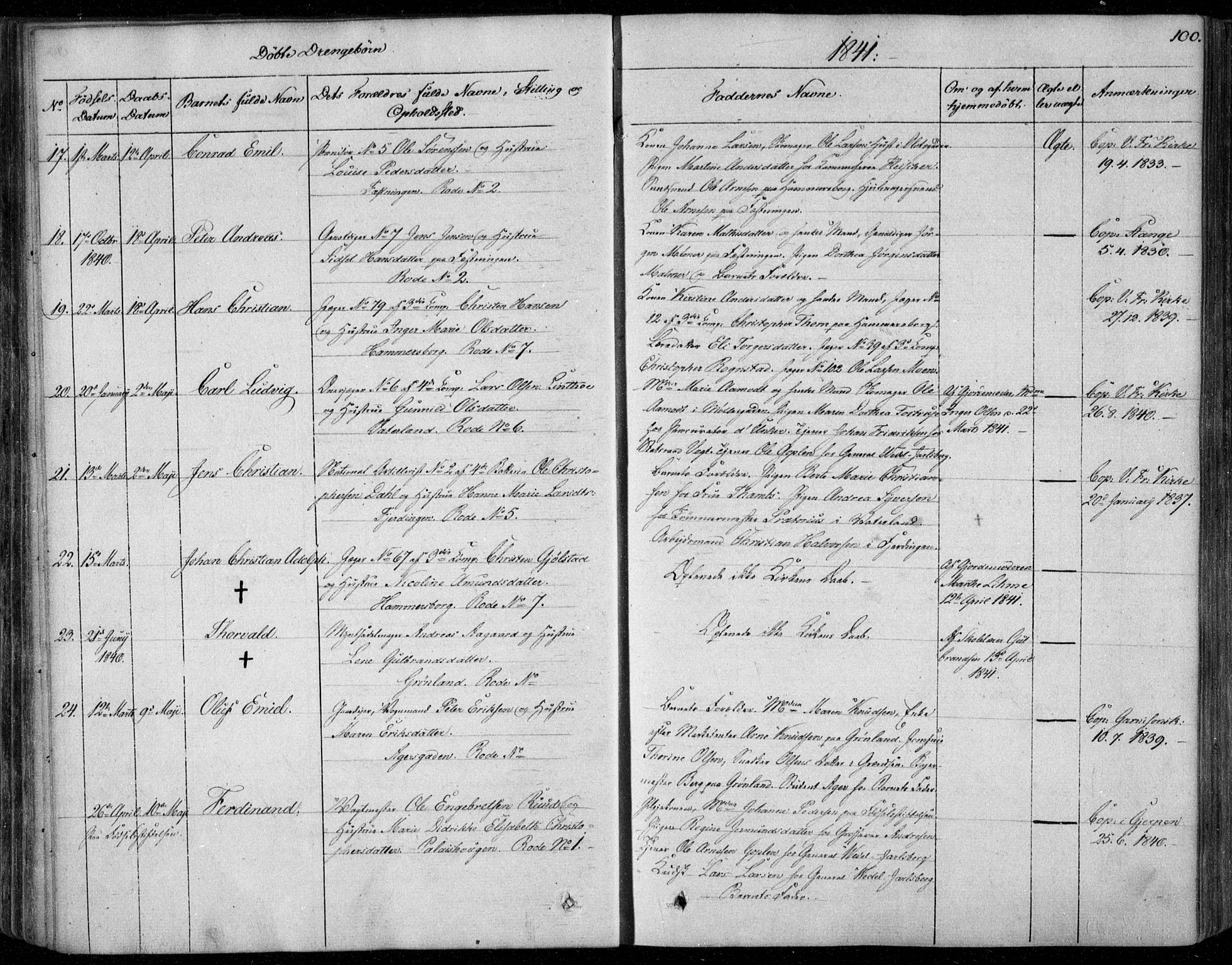 Garnisonsmenigheten Kirkebøker, SAO/A-10846/F/Fa/L0006: Parish register (official) no. 6, 1828-1841, p. 100