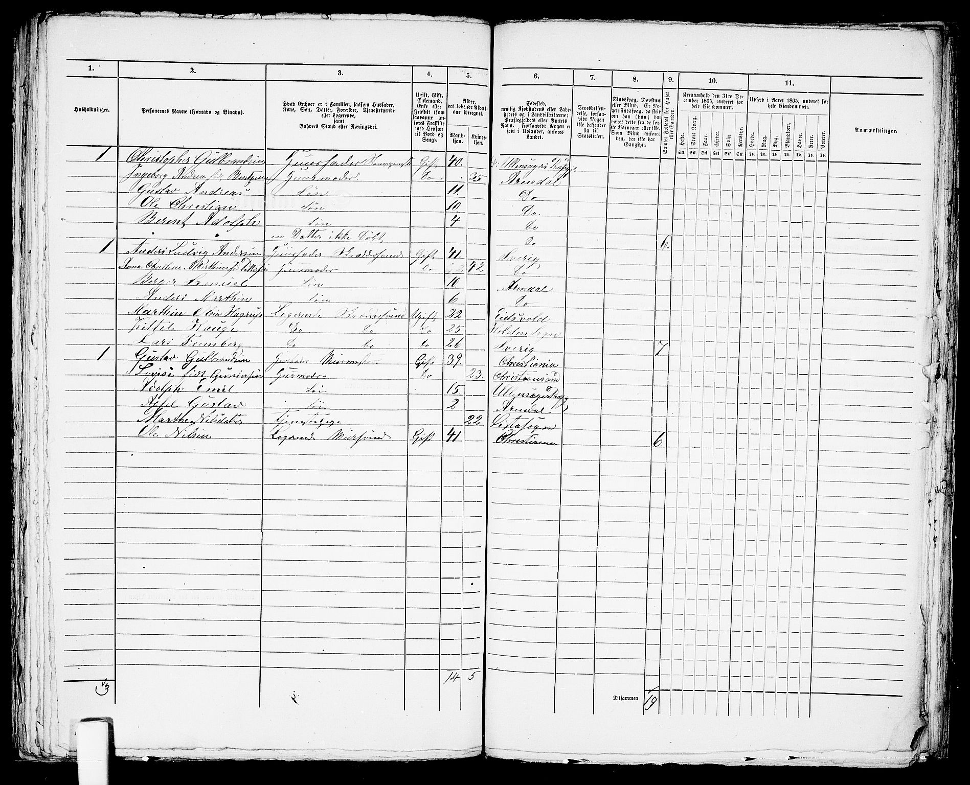 RA, 1865 census for Arendal, 1865, p. 302