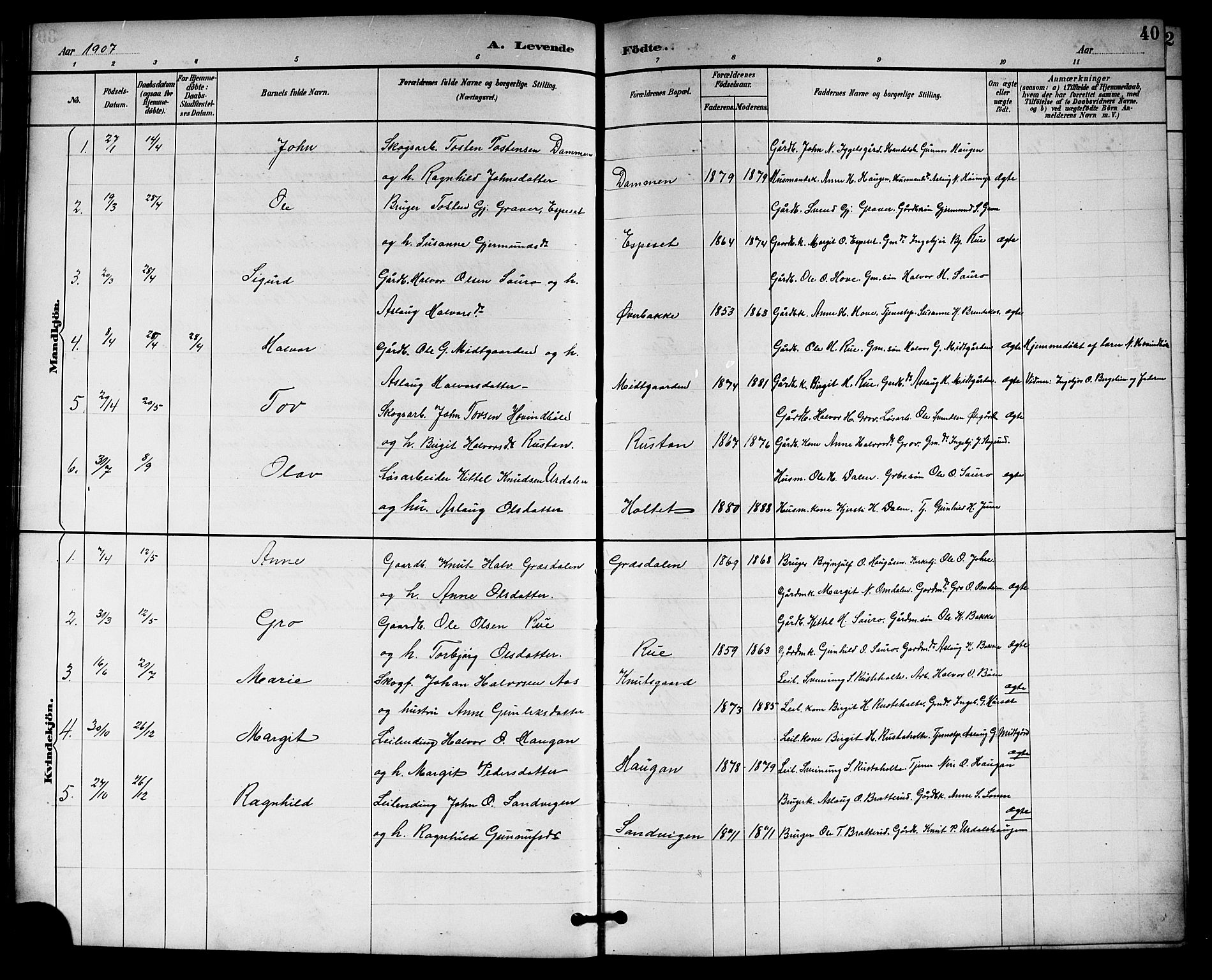 Gransherad kirkebøker, SAKO/A-267/G/Gb/L0003: Parish register (copy) no. II 3, 1887-1921, p. 40