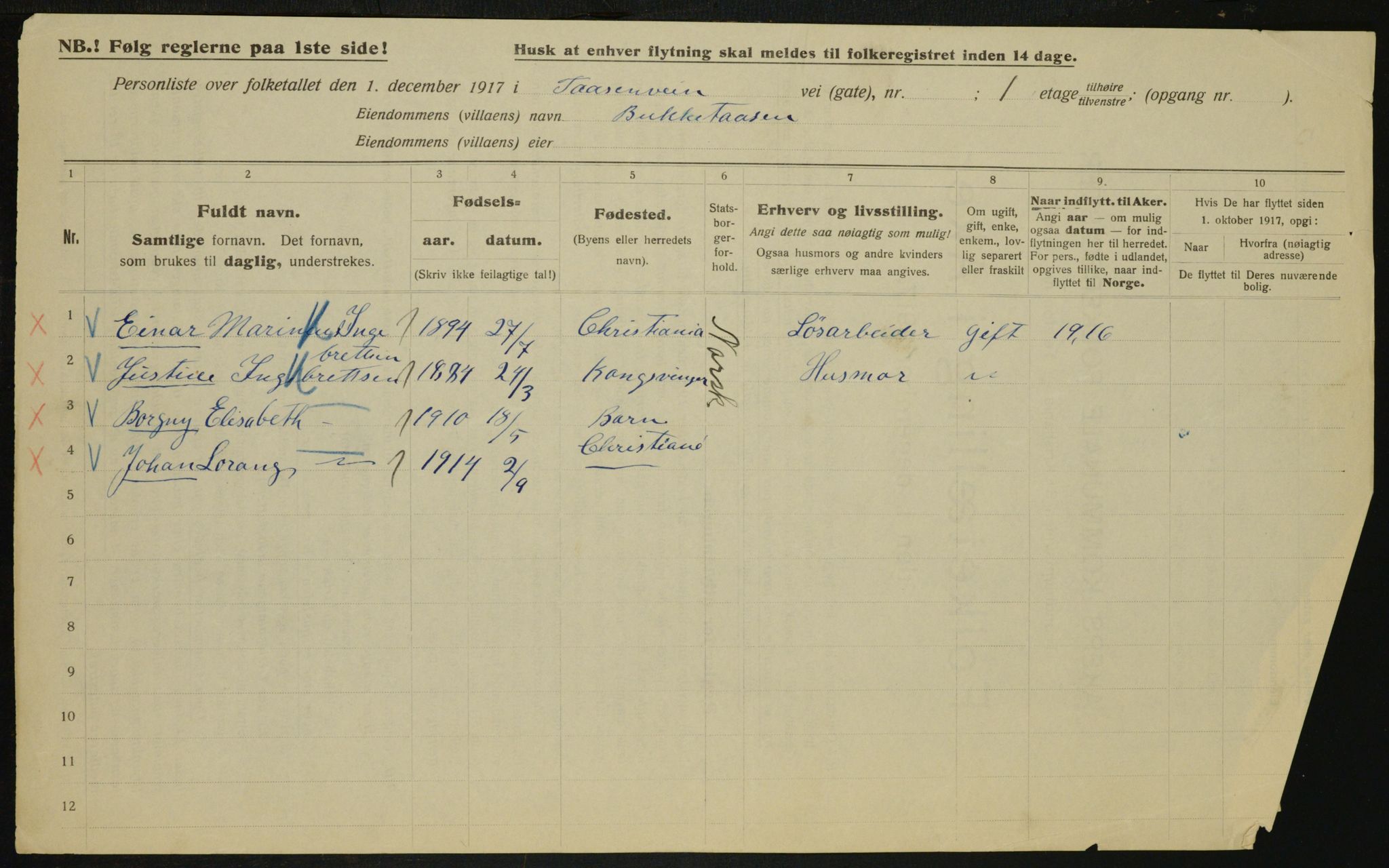 OBA, Municipal Census 1917 for Aker, 1917, p. 11695