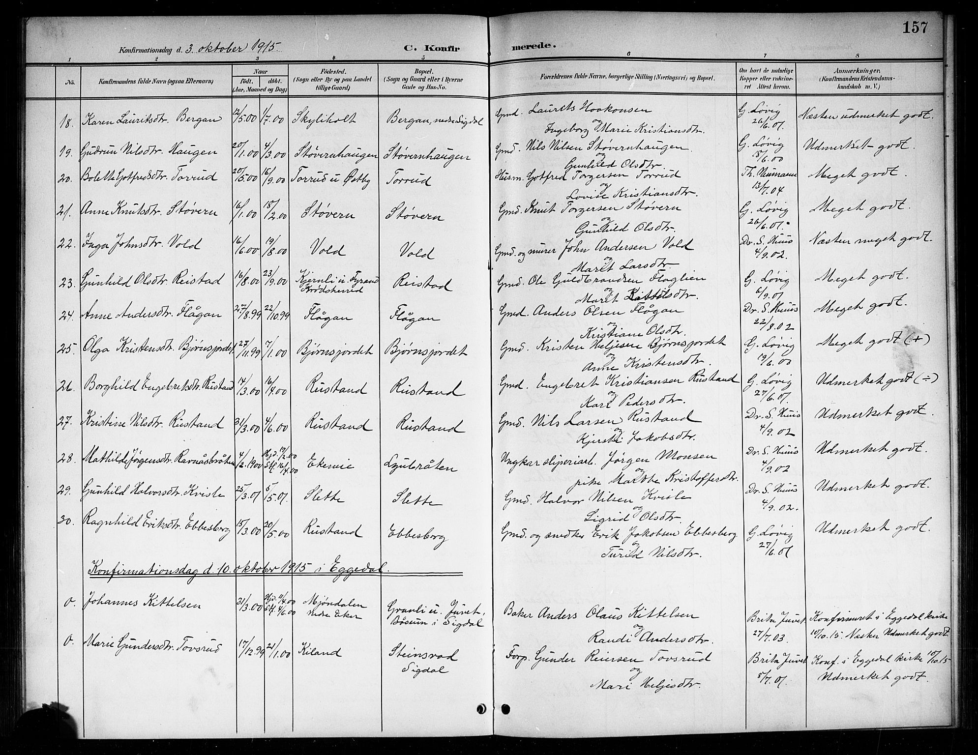 Sigdal kirkebøker, SAKO/A-245/G/Ga/L0006: Parish register (copy) no. I 6, 1901-1916, p. 157