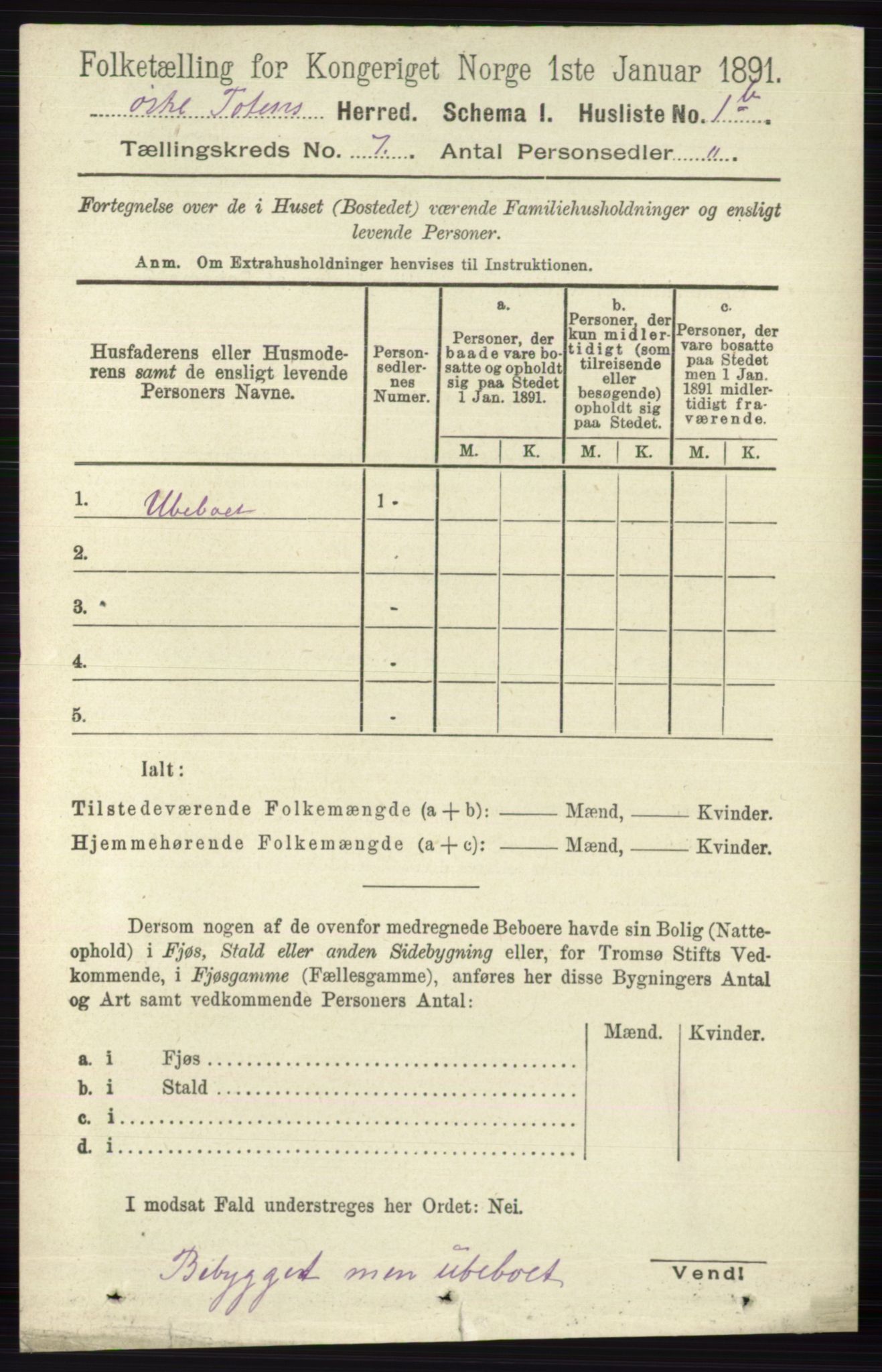 RA, 1891 census for 0528 Østre Toten, 1891, p. 4352