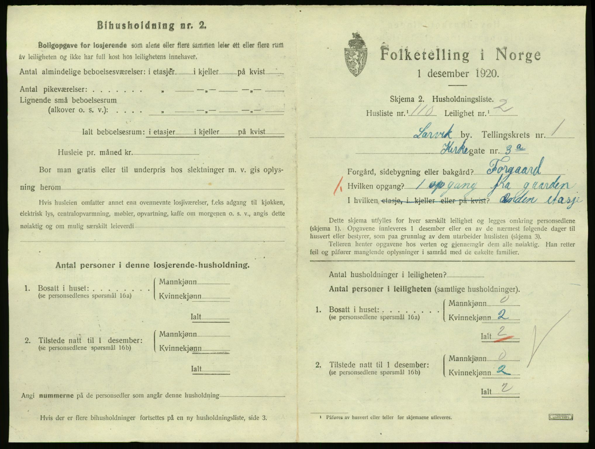 SAKO, 1920 census for Larvik, 1920, p. 3420