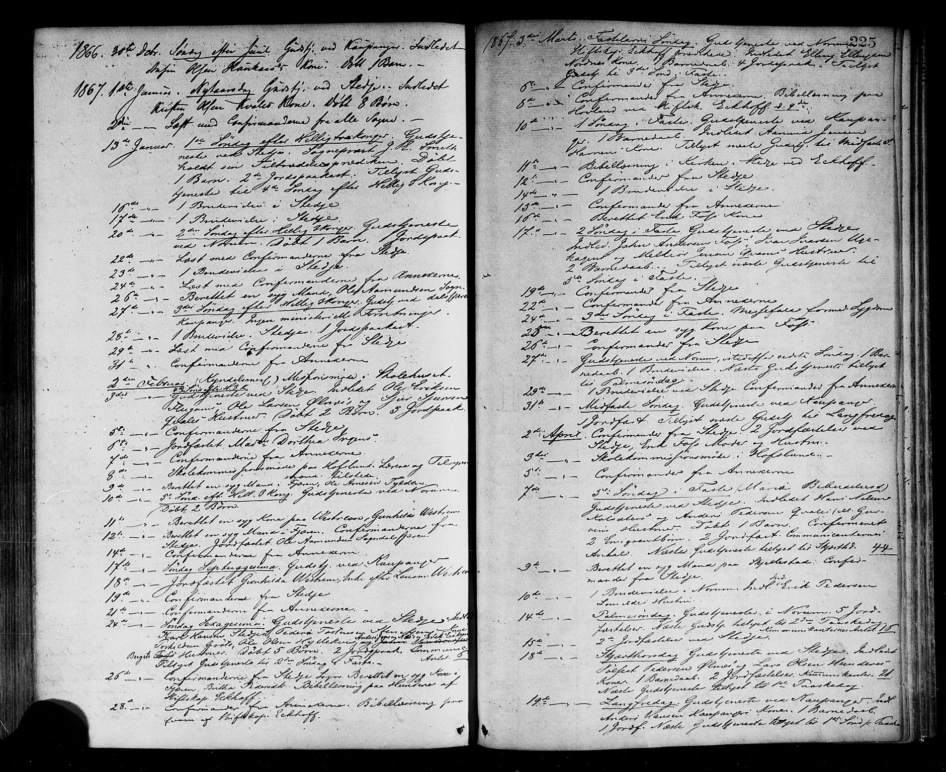 Sogndal sokneprestembete, SAB/A-81301/H/Haa/Haaa/L0014: Parish register (official) no. A 14, 1864-1877, p. 225