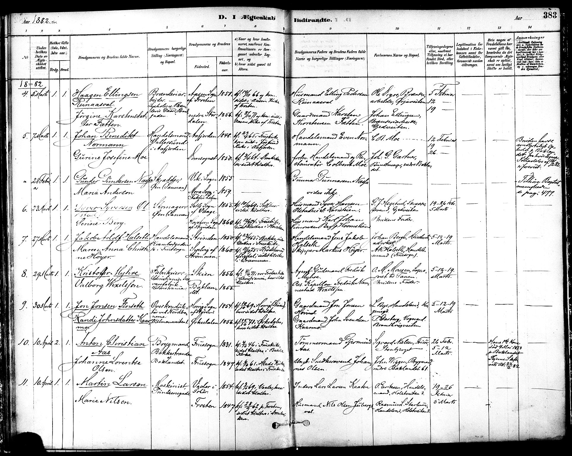 Ministerialprotokoller, klokkerbøker og fødselsregistre - Sør-Trøndelag, SAT/A-1456/601/L0058: Parish register (official) no. 601A26, 1877-1891, p. 383