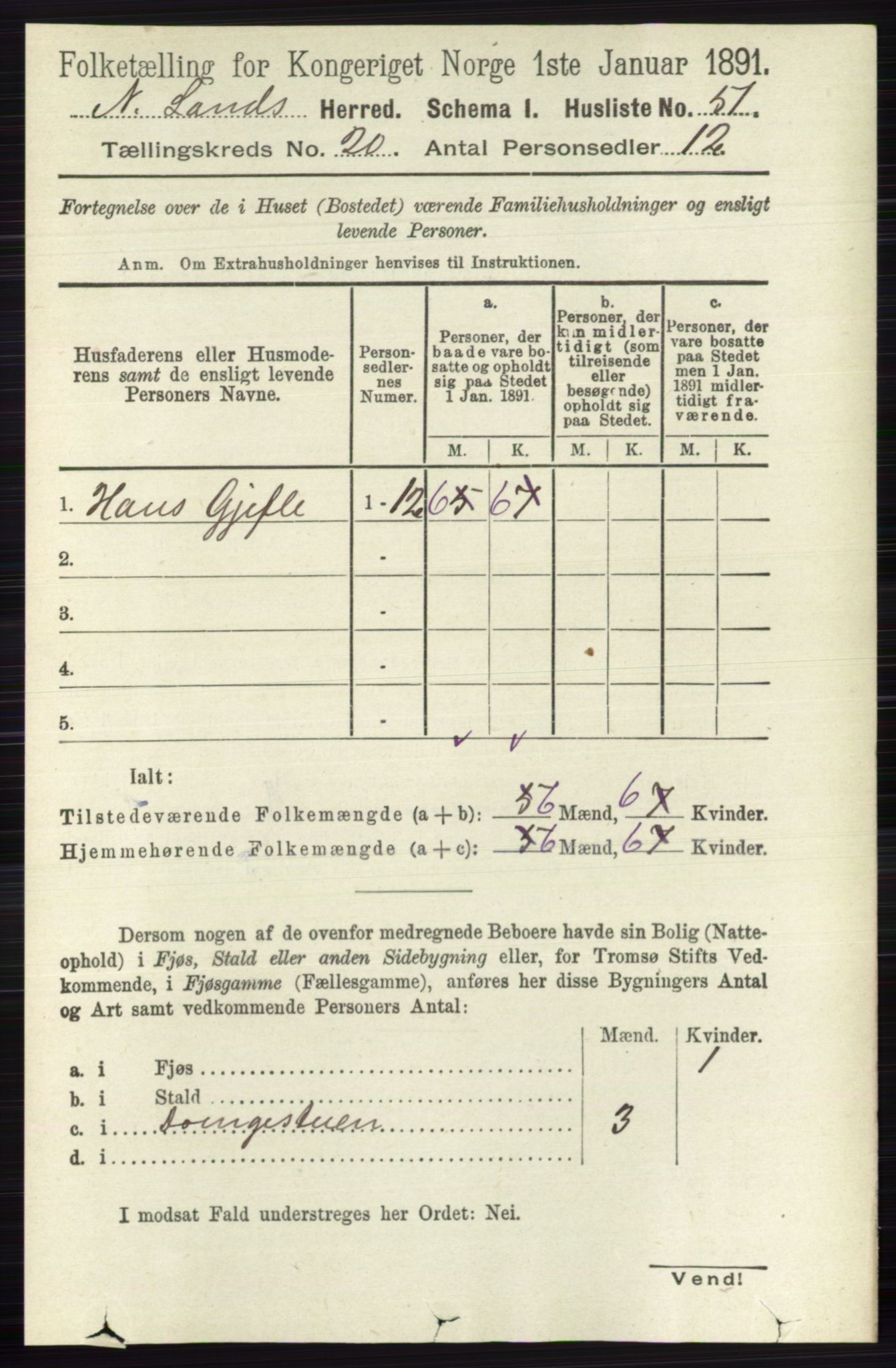 RA, 1891 census for 0538 Nordre Land, 1891, p. 4862