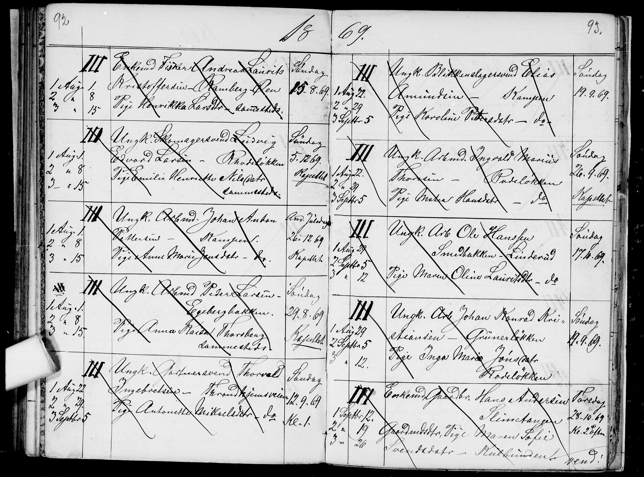 Østre Aker prestekontor Kirkebøker, AV/SAO-A-10840/H/Ha/L0002: Banns register no. I 2, 1861-1872, p. 92-93