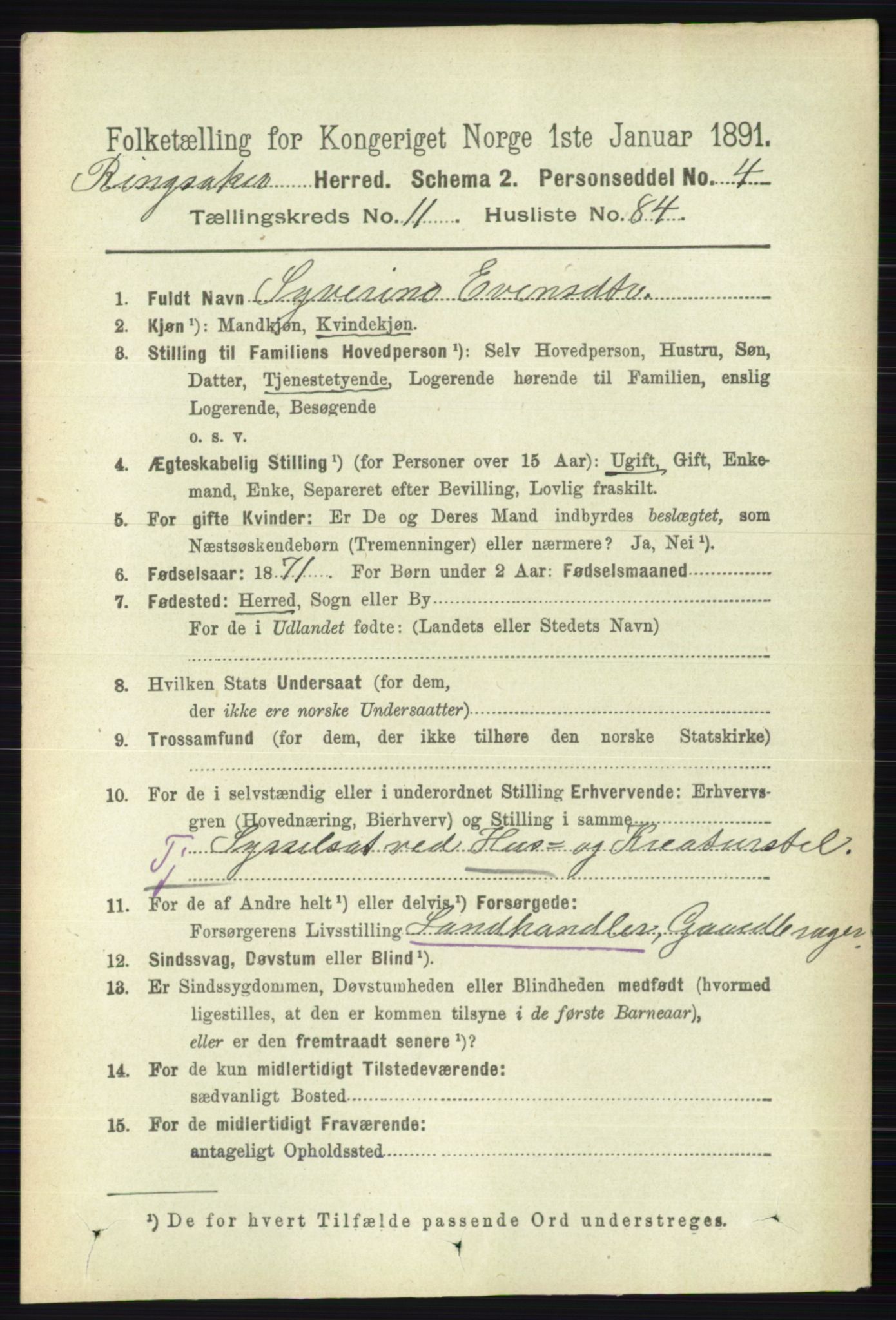 RA, 1891 census for 0412 Ringsaker, 1891, p. 6681