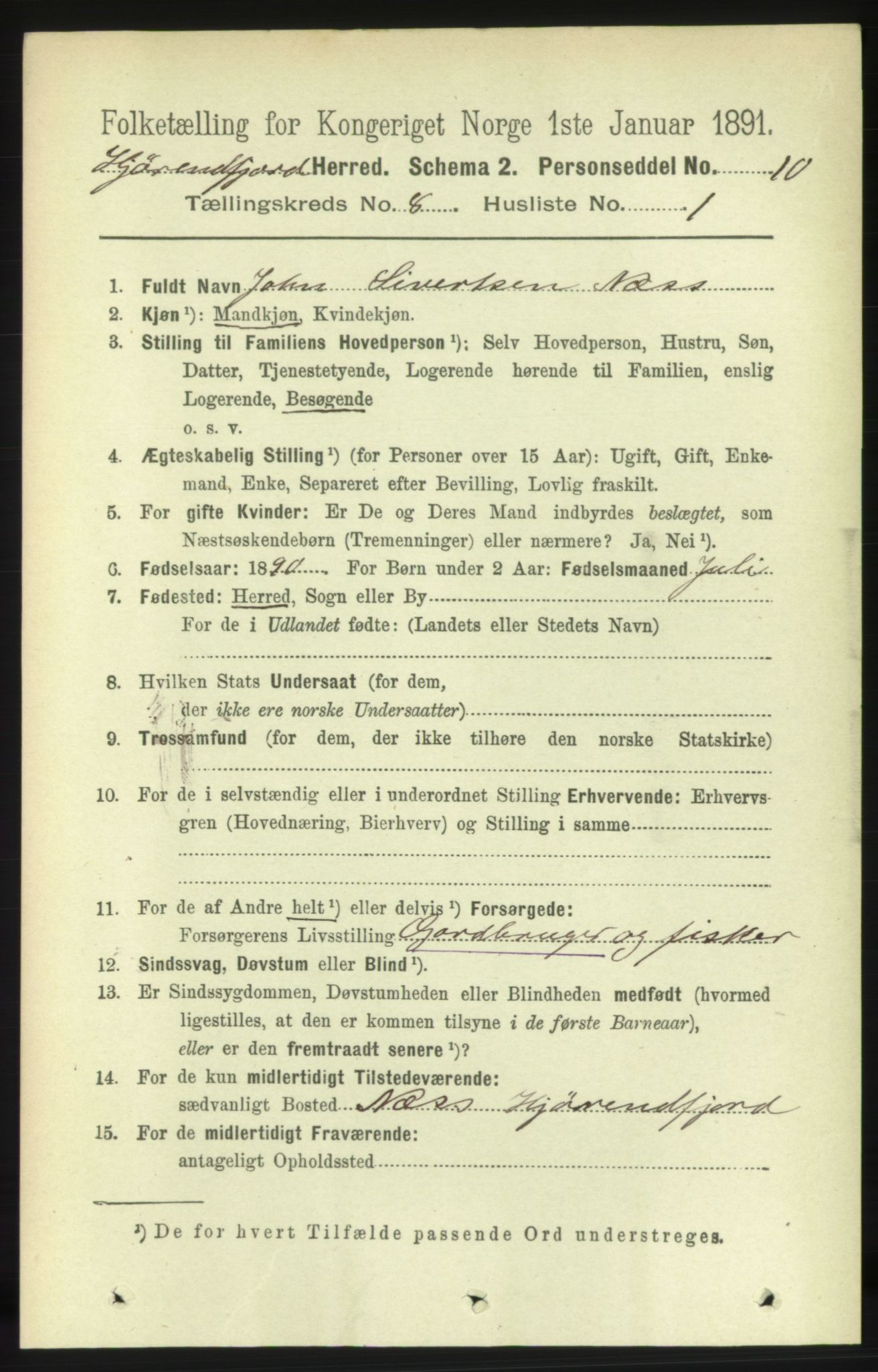 RA, 1891 census for 1522 Hjørundfjord, 1891, p. 1874