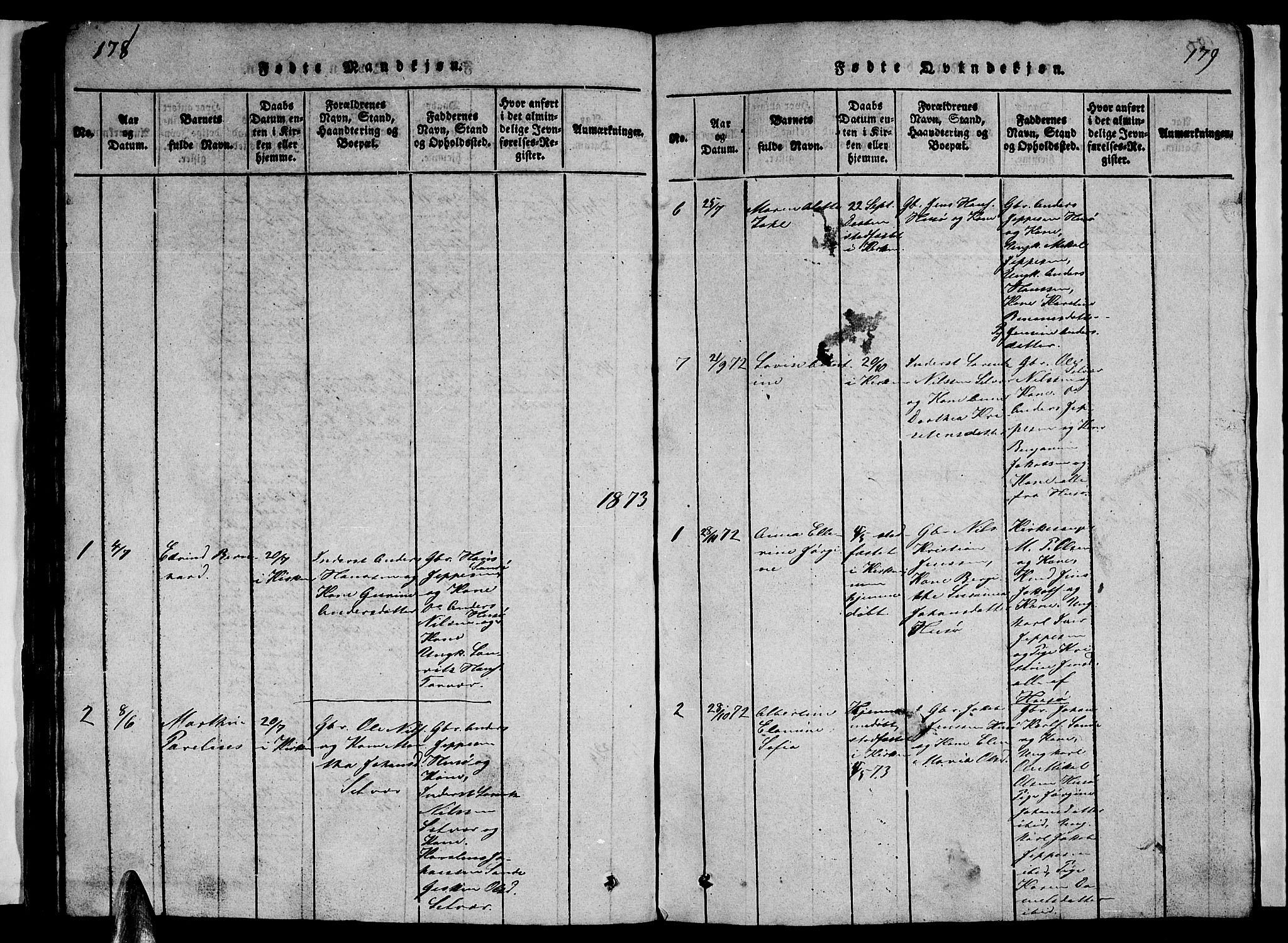 Ministerialprotokoller, klokkerbøker og fødselsregistre - Nordland, SAT/A-1459/840/L0581: Parish register (copy) no. 840C01, 1820-1873, p. 178-179