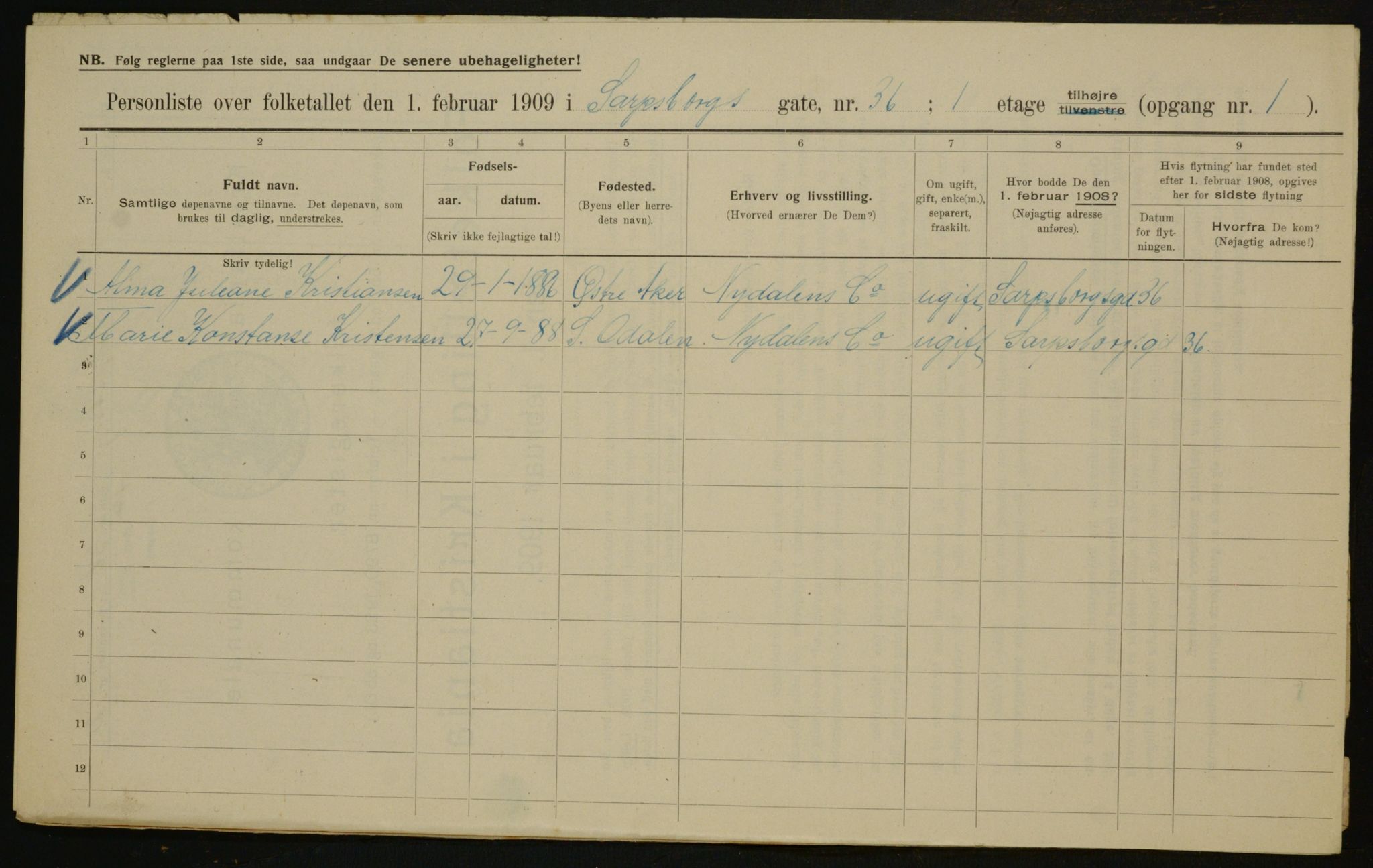 OBA, Municipal Census 1909 for Kristiania, 1909, p. 81077