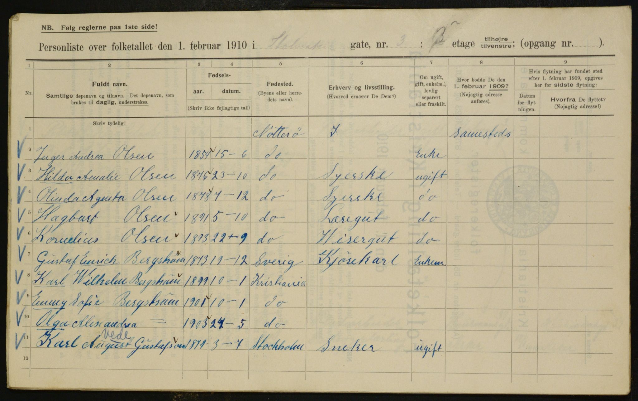 OBA, Municipal Census 1910 for Kristiania, 1910, p. 97481