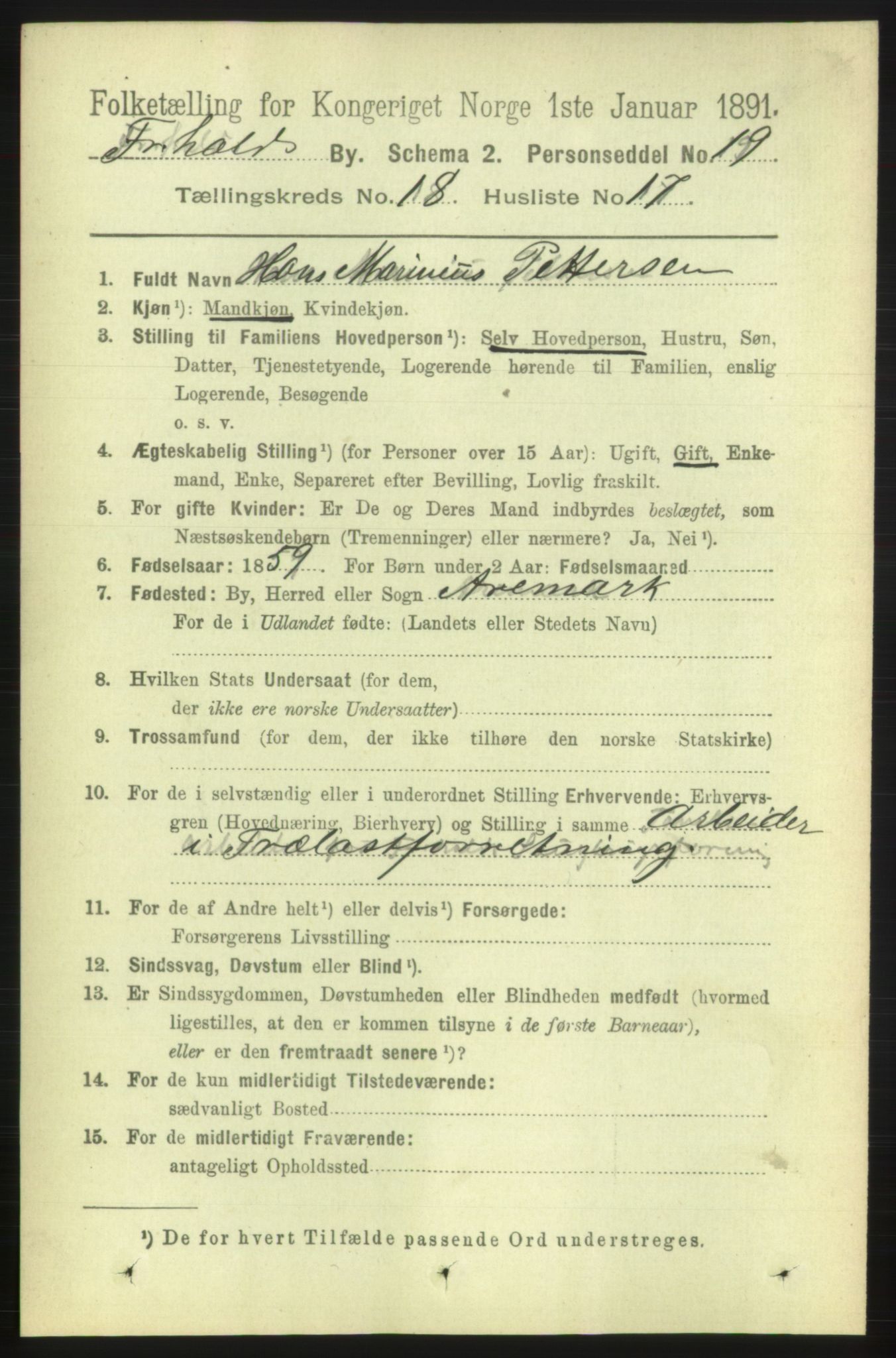 RA, 1891 census for 0101 Fredrikshald, 1891, p. 11582