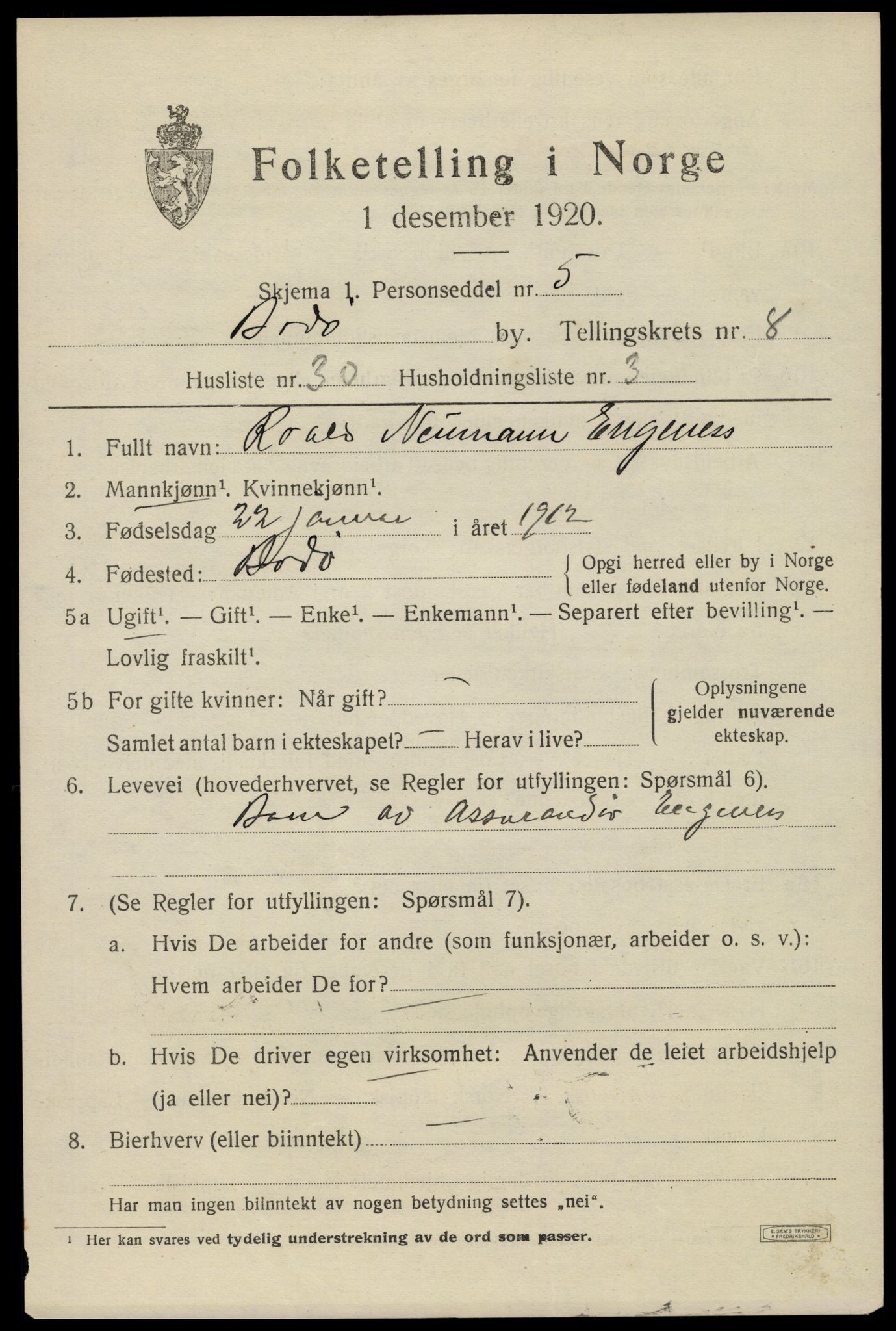SAT, 1920 census for Bodø, 1920, p. 12805