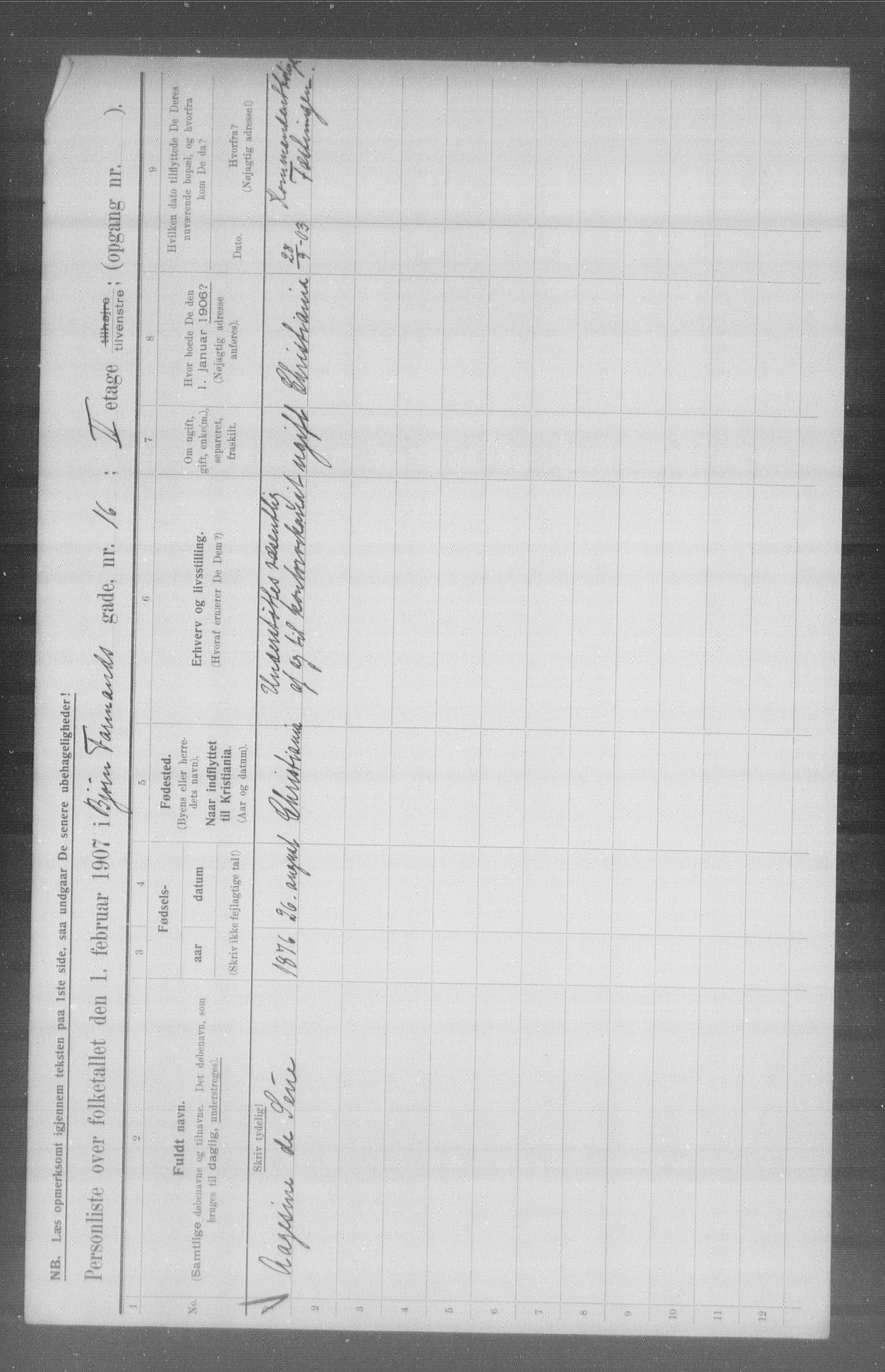 OBA, Municipal Census 1907 for Kristiania, 1907, p. 3514