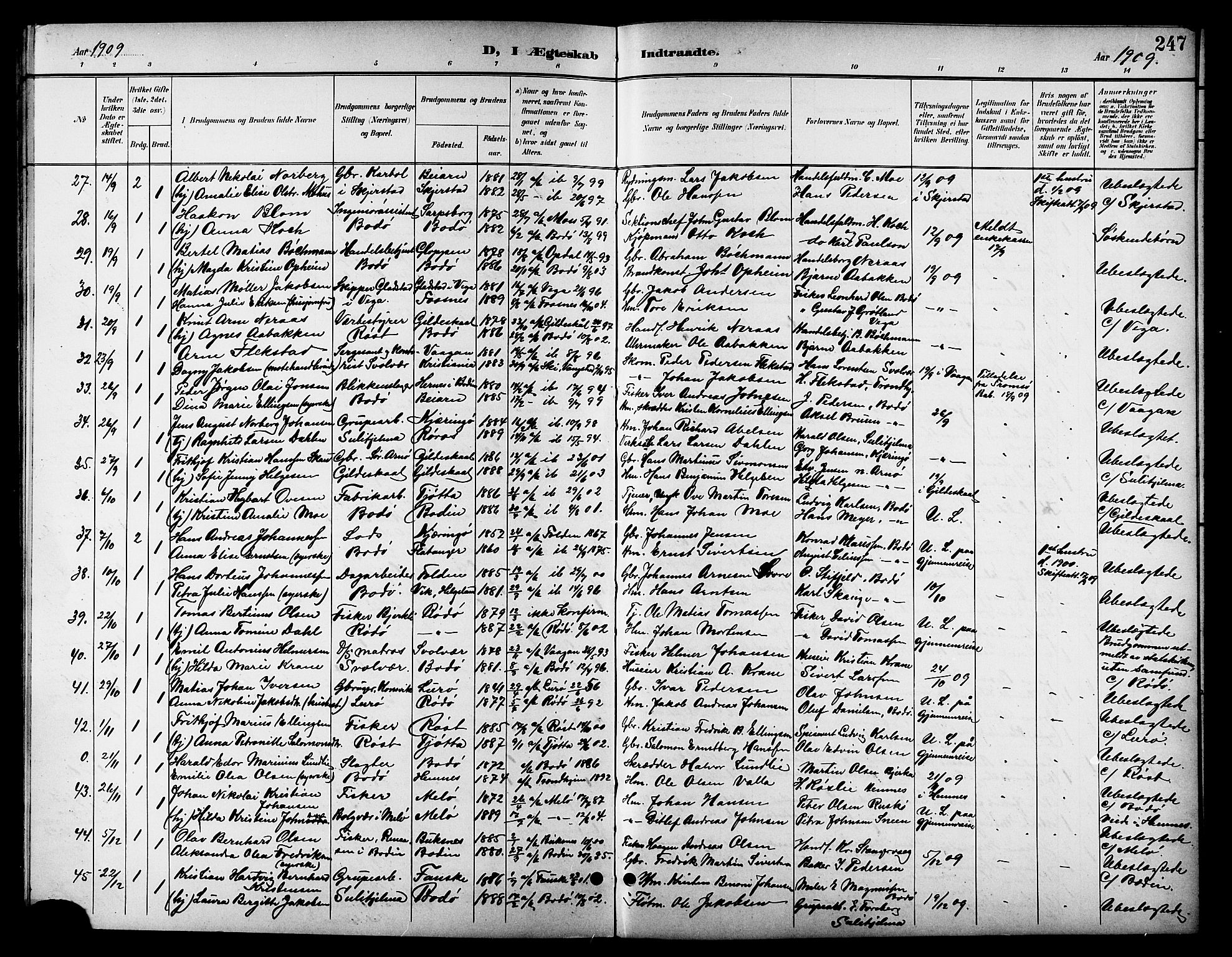 Ministerialprotokoller, klokkerbøker og fødselsregistre - Nordland, SAT/A-1459/801/L0033: Parish register (copy) no. 801C08, 1898-1910, p. 247
