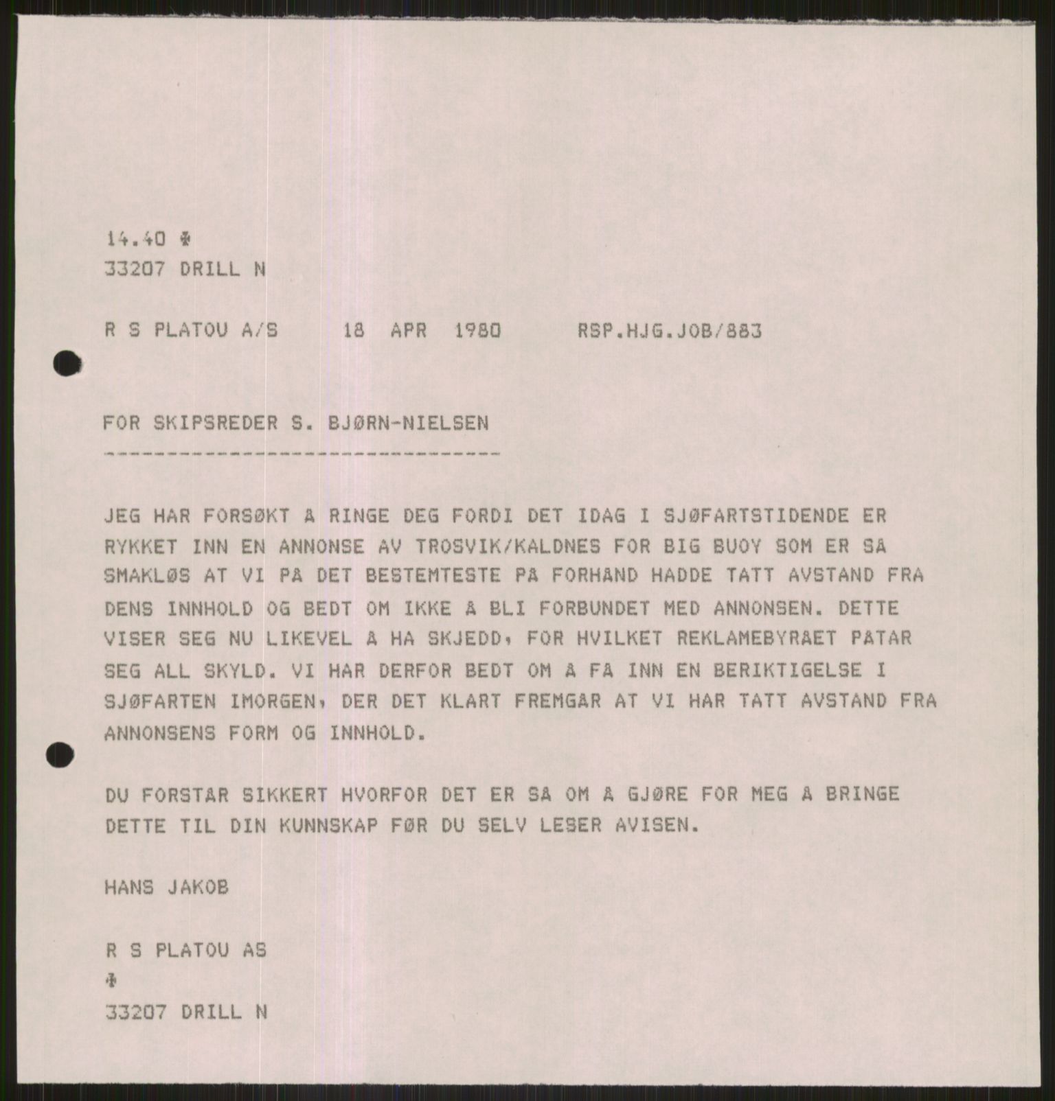 Pa 1503 - Stavanger Drilling AS, SAST/A-101906/D/L0005: Korrespondanse og saksdokumenter, 1974-1985, p. 1125