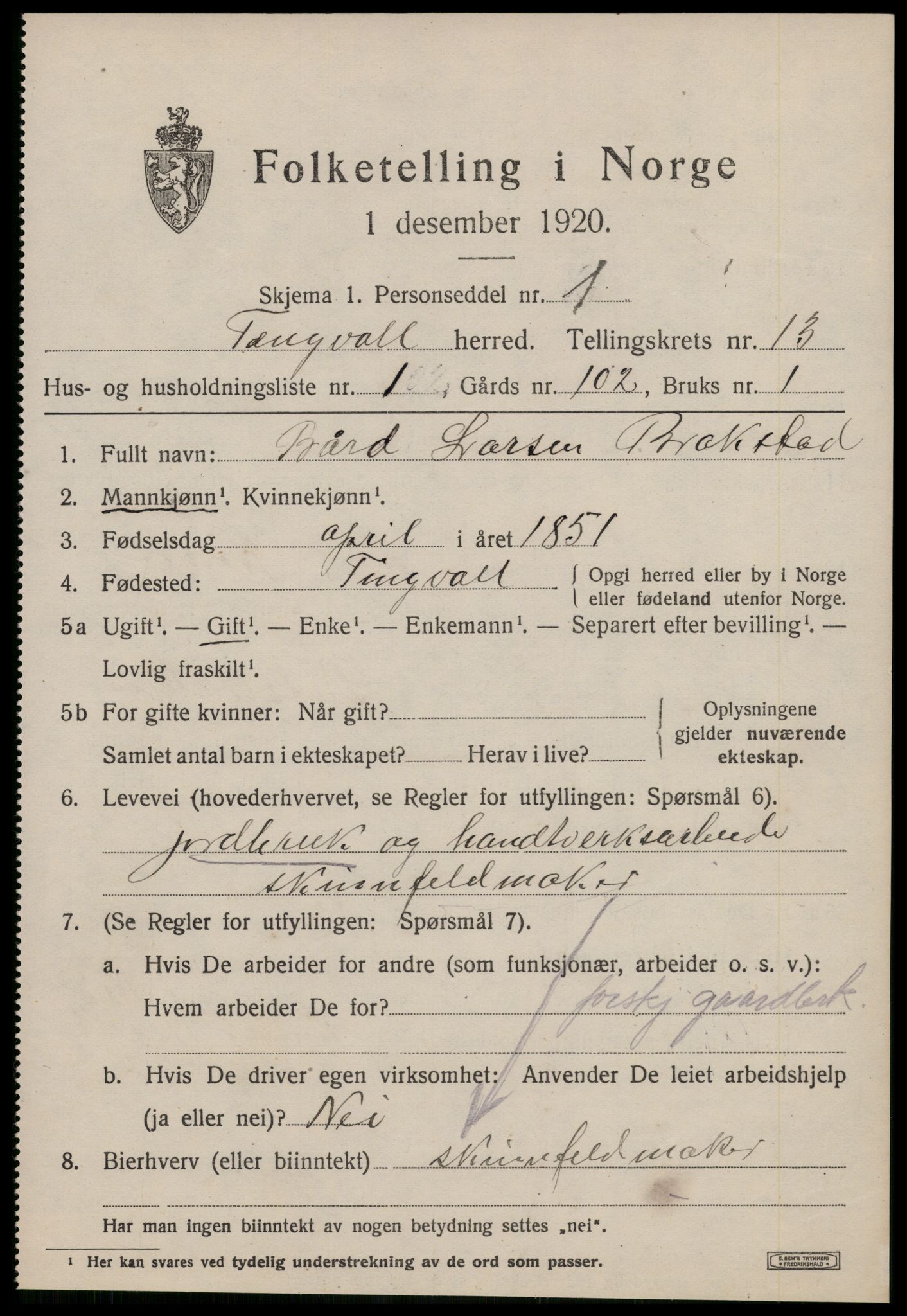 SAT, 1920 census for Tingvoll, 1920, p. 6794