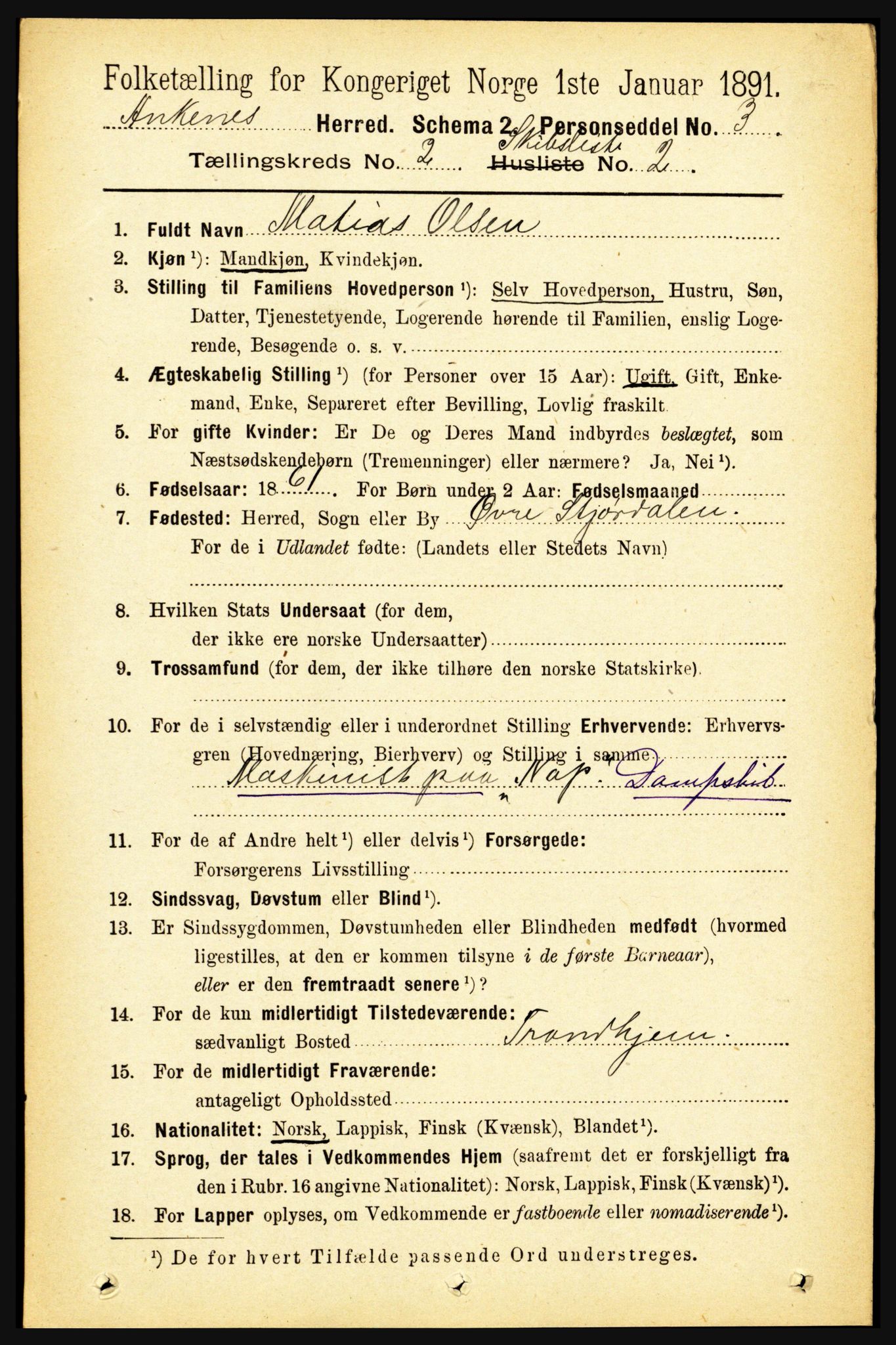 RA, 1891 census for 1855 Ankenes, 1891, p. 1406