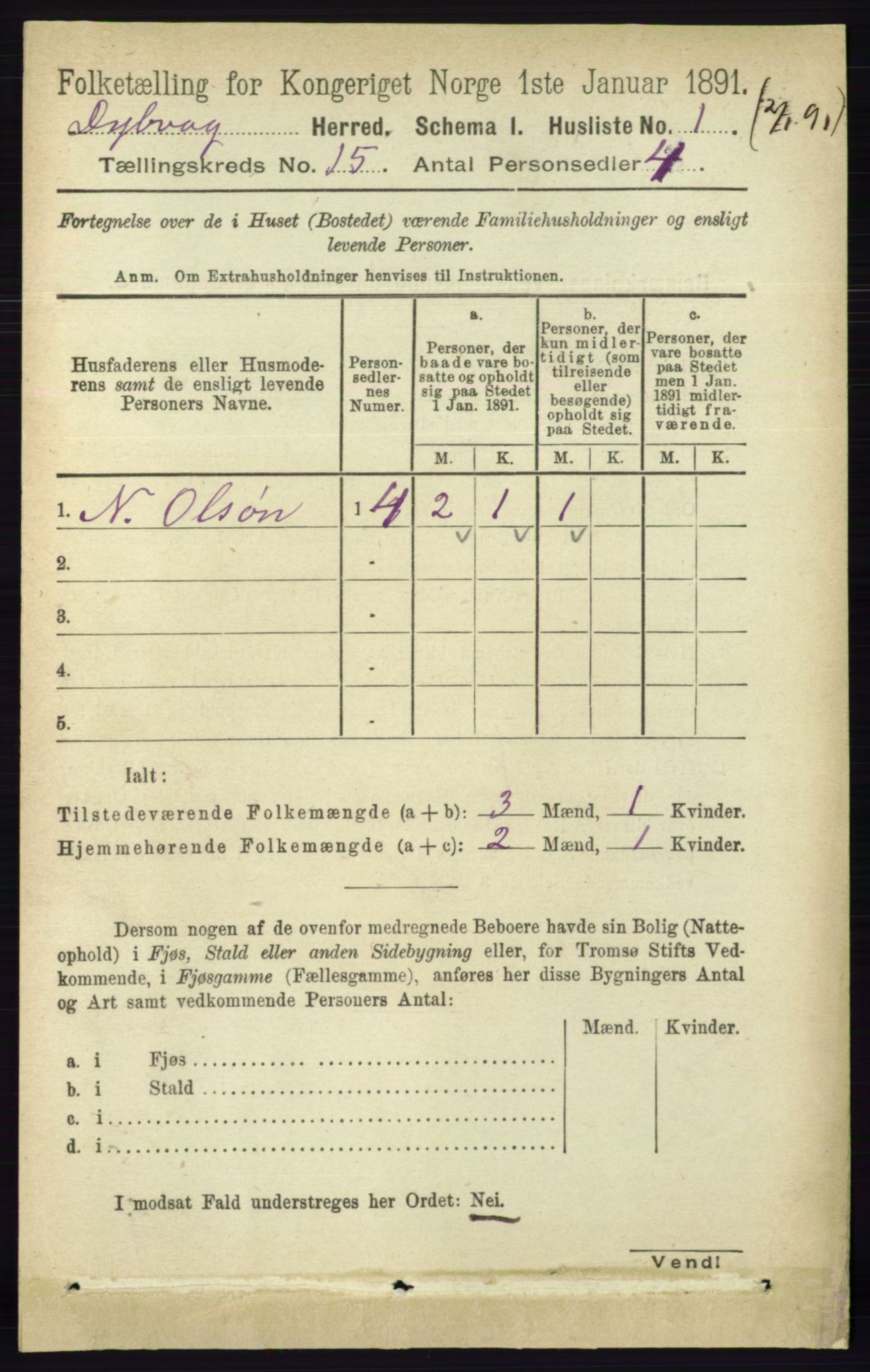 RA, 1891 census for 0915 Dypvåg, 1891, p. 6090