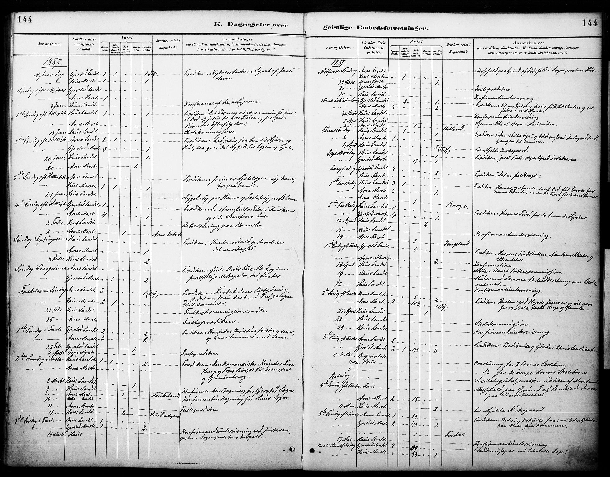 Haus sokneprestembete, SAB/A-75601/H/Haa: Parish register (official) no. B 1, 1887-1898, p. 144