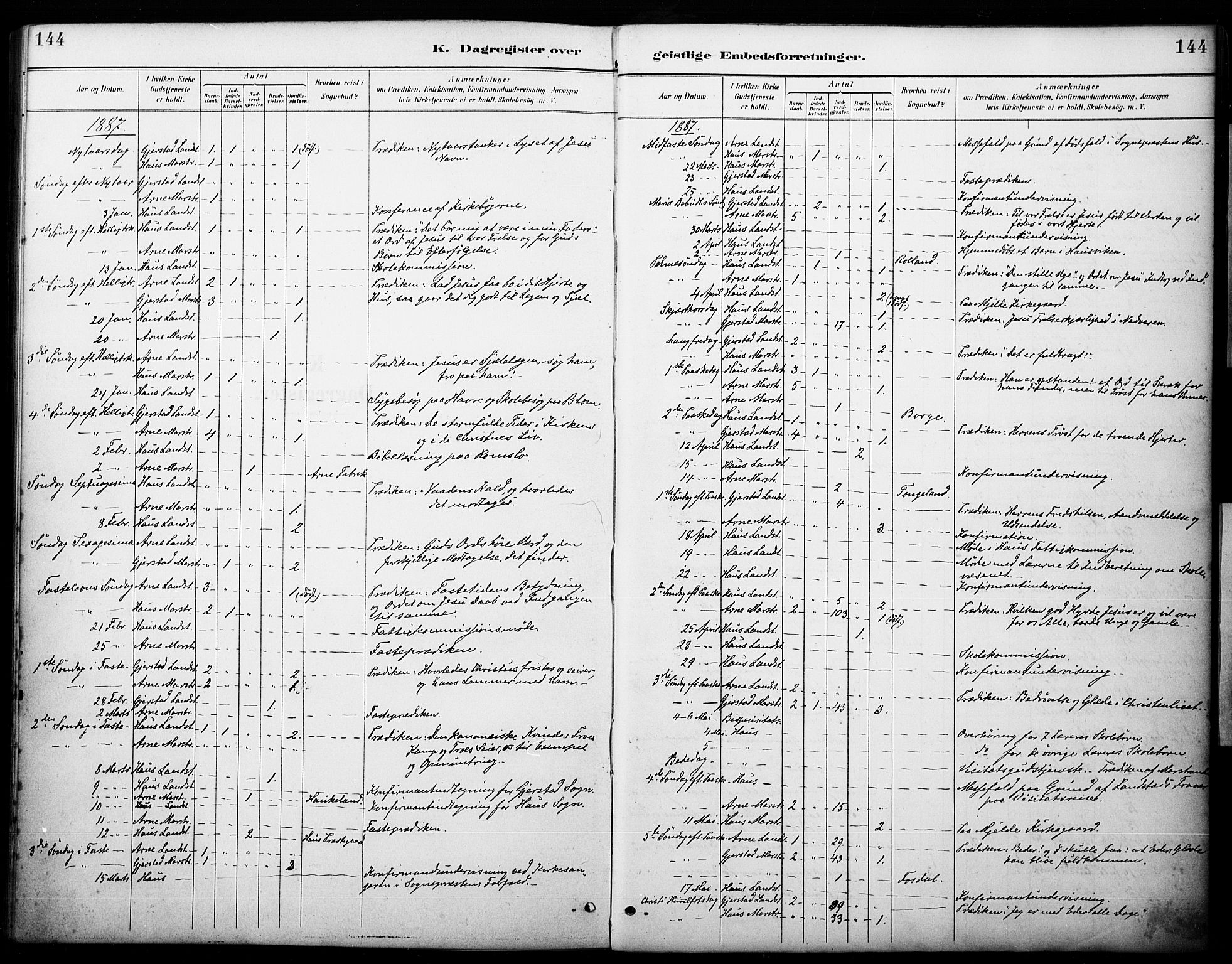 Haus sokneprestembete, AV/SAB-A-75601/H/Haa: Parish register (official) no. B 1, 1887-1898, p. 144