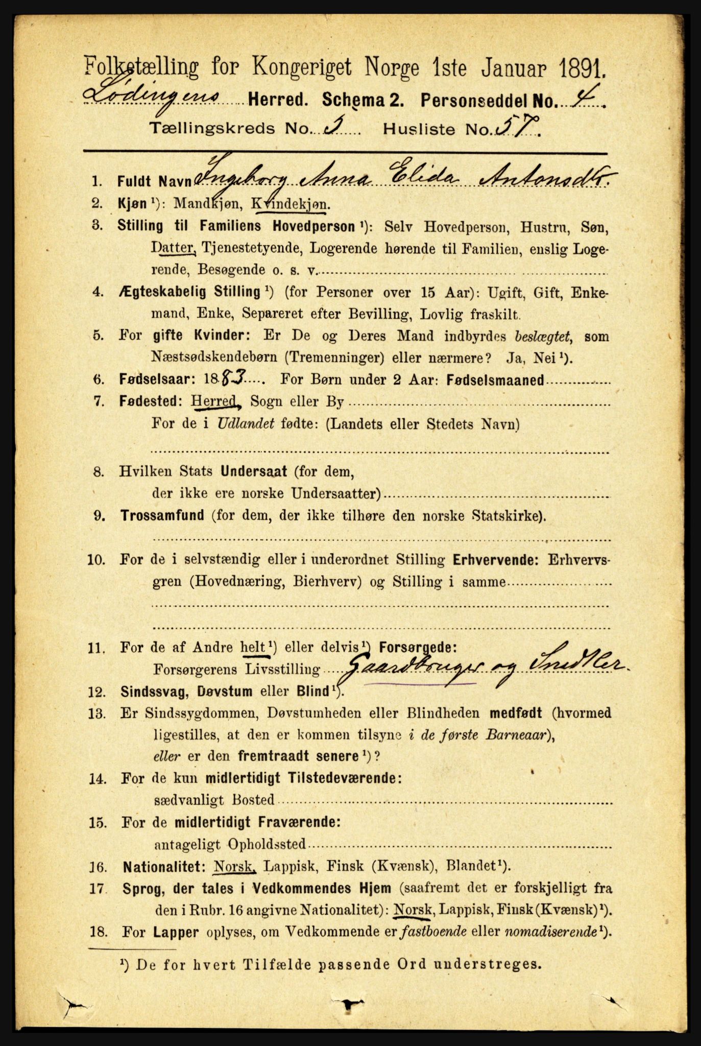 RA, 1891 census for 1851 Lødingen, 1891, p. 2668