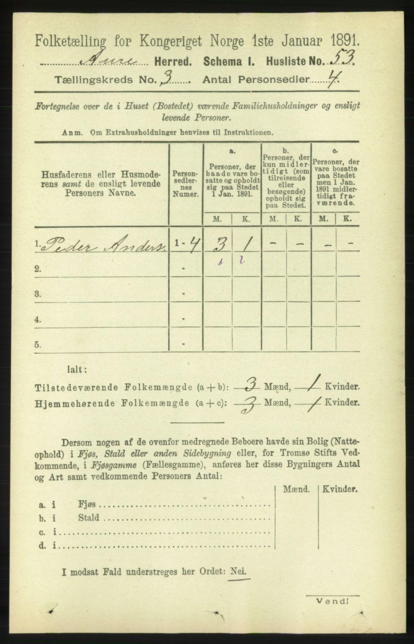 RA, 1891 census for 1569 Aure, 1891, p. 1544