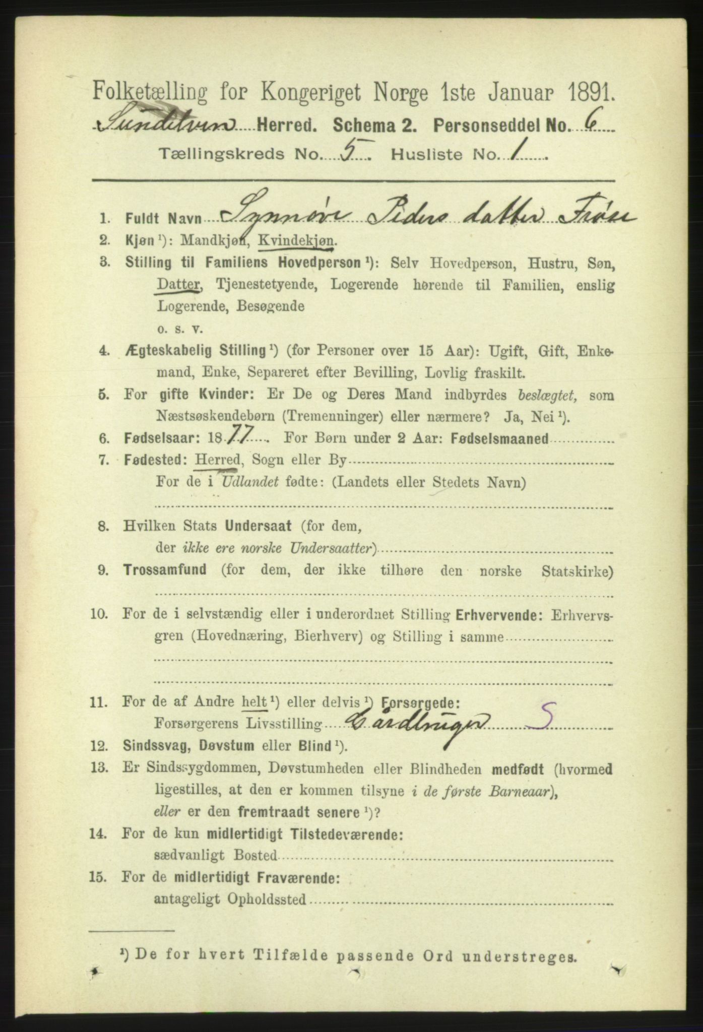 RA, 1891 census for 1523 Sunnylven, 1891, p. 1142