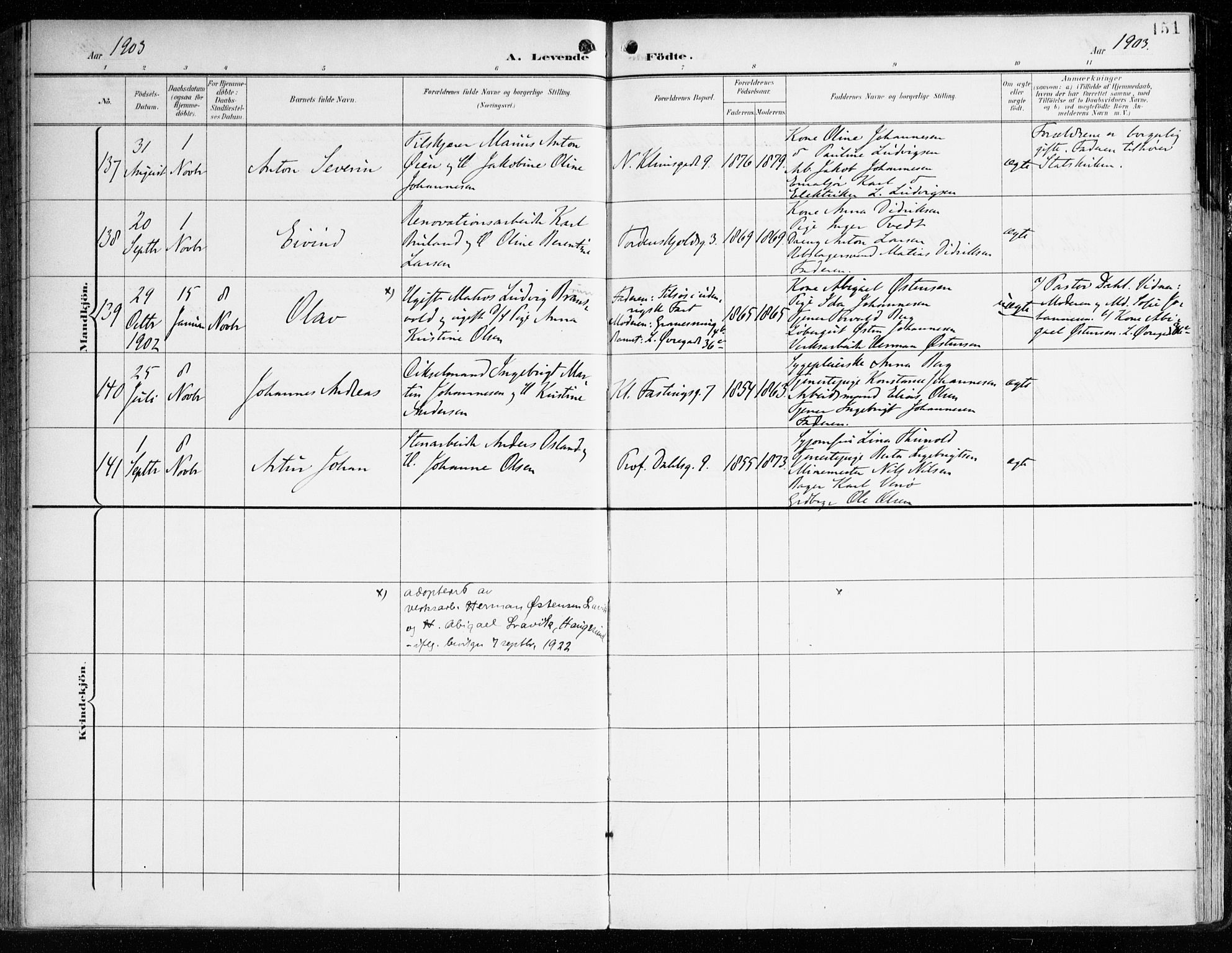 Korskirken sokneprestembete, SAB/A-76101/H/Haa/L0023: Parish register (official) no. B 9, 1899-1908, p. 151