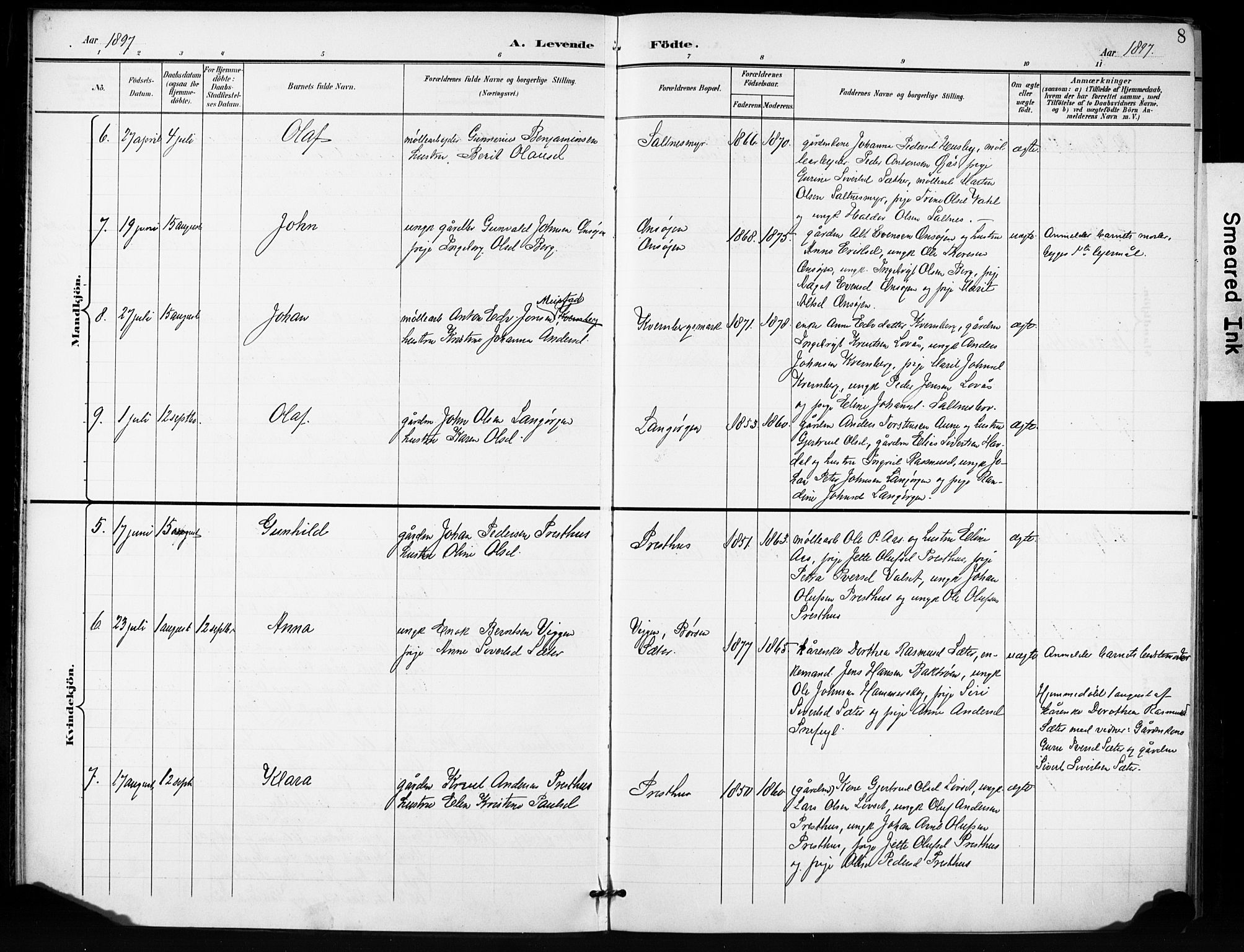 Ministerialprotokoller, klokkerbøker og fødselsregistre - Sør-Trøndelag, AV/SAT-A-1456/666/L0787: Parish register (official) no. 666A05, 1895-1908, p. 8