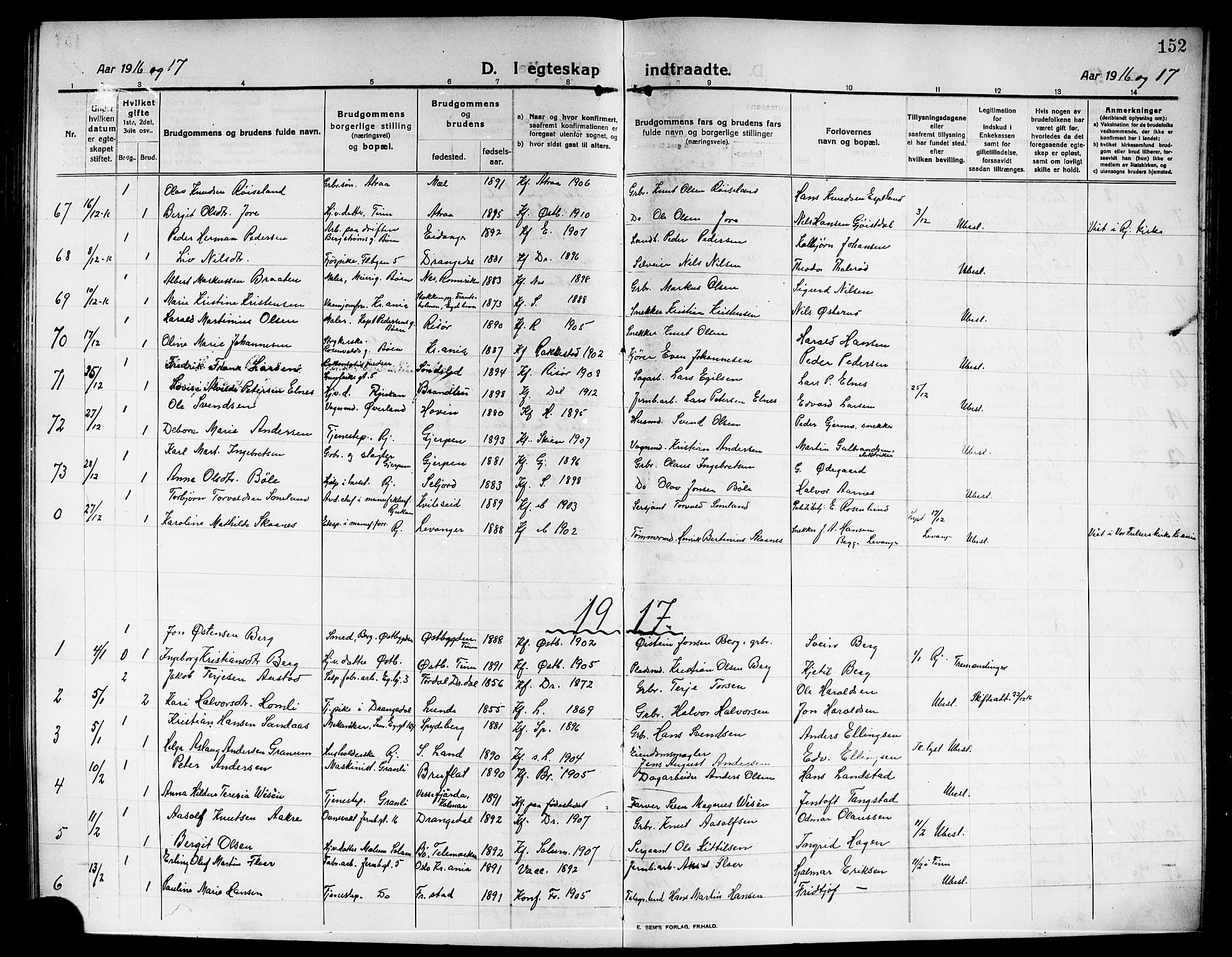 Rjukan kirkebøker, SAKO/A-294/G/Ga/L0002: Parish register (copy) no. 2, 1913-1920, p. 152