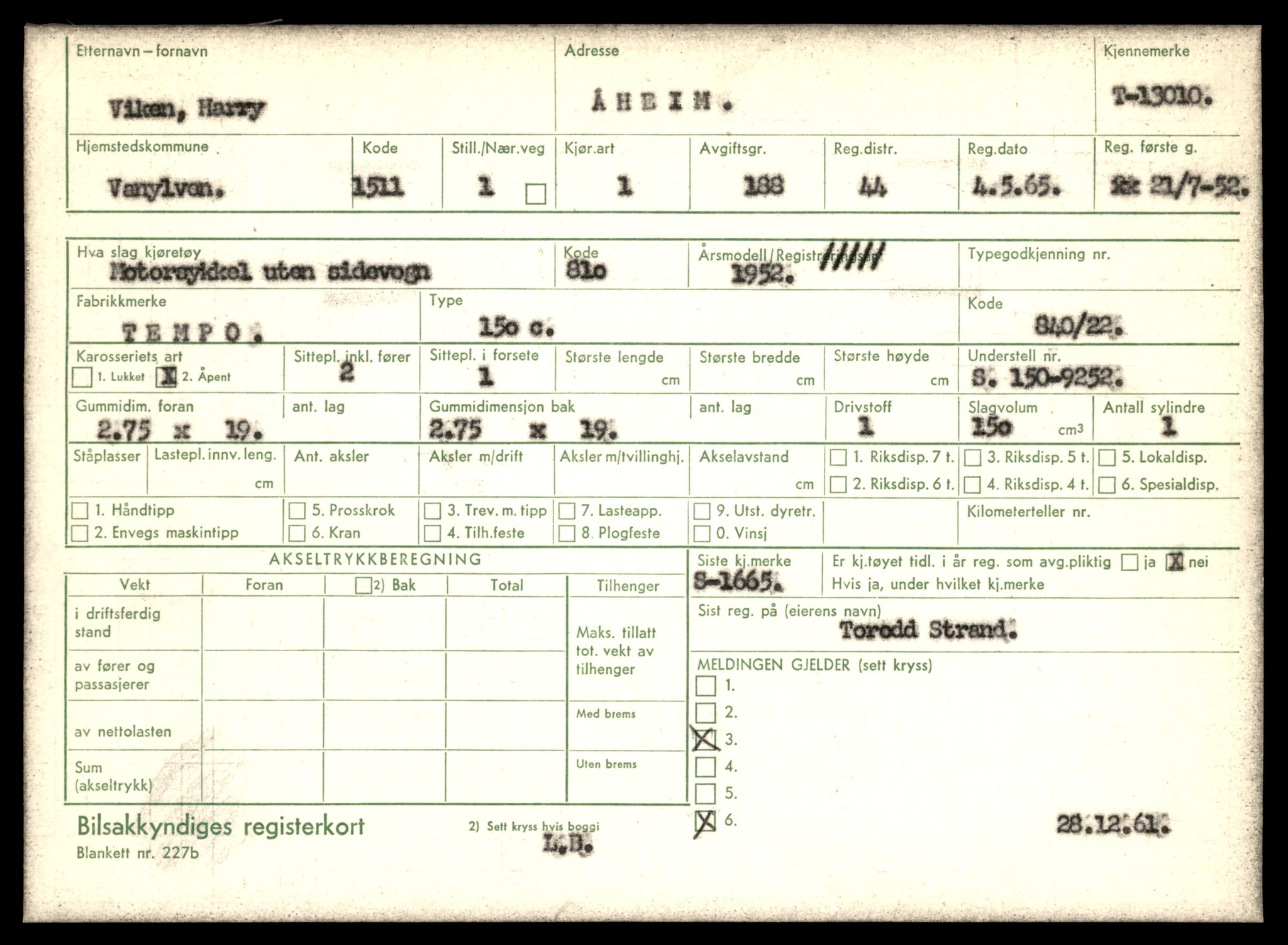 Møre og Romsdal vegkontor - Ålesund trafikkstasjon, AV/SAT-A-4099/F/Fe/L0036: Registreringskort for kjøretøy T 12831 - T 13030, 1927-1998, p. 2735