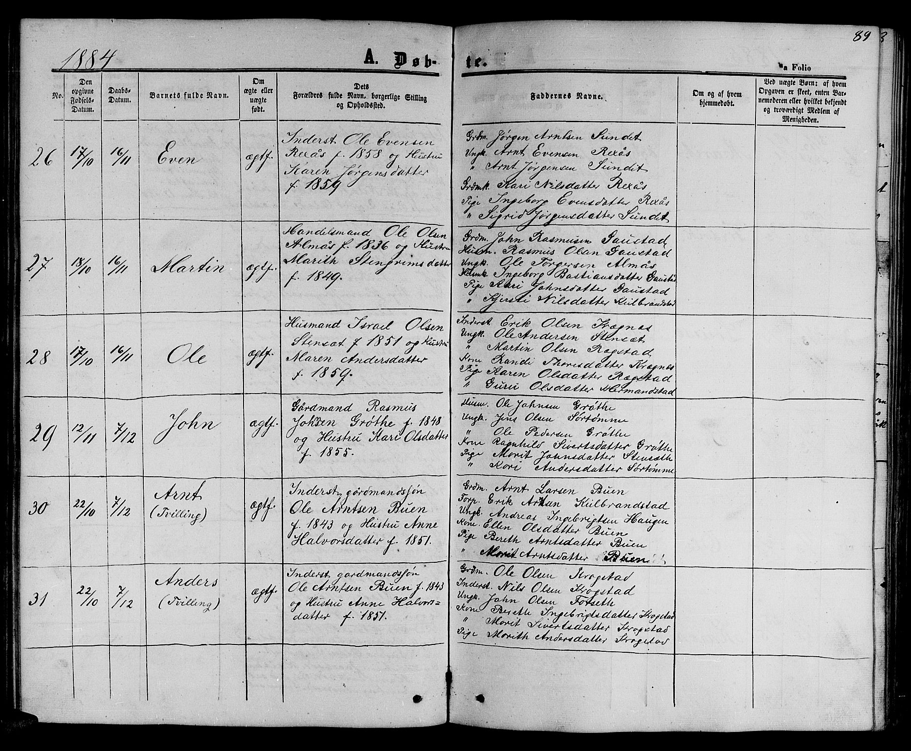 Ministerialprotokoller, klokkerbøker og fødselsregistre - Sør-Trøndelag, SAT/A-1456/694/L1131: Parish register (copy) no. 694C03, 1858-1886, p. 89