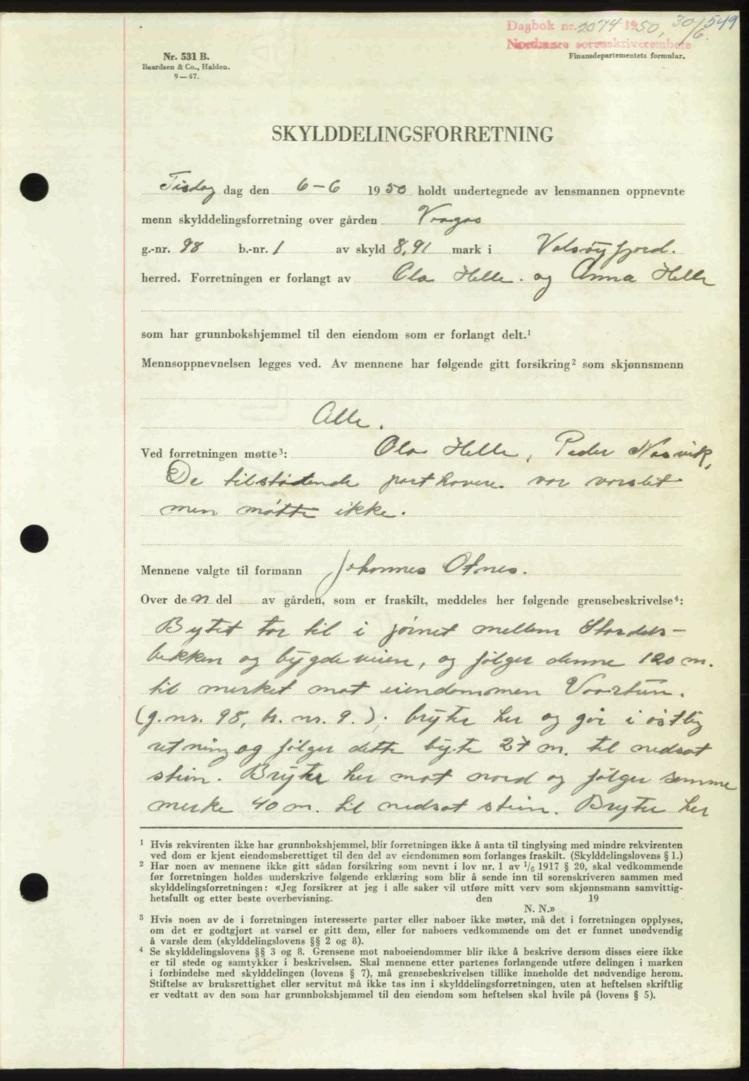 Nordmøre sorenskriveri, AV/SAT-A-4132/1/2/2Ca: Mortgage book no. A115, 1950-1950, Diary no: : 2074/1950