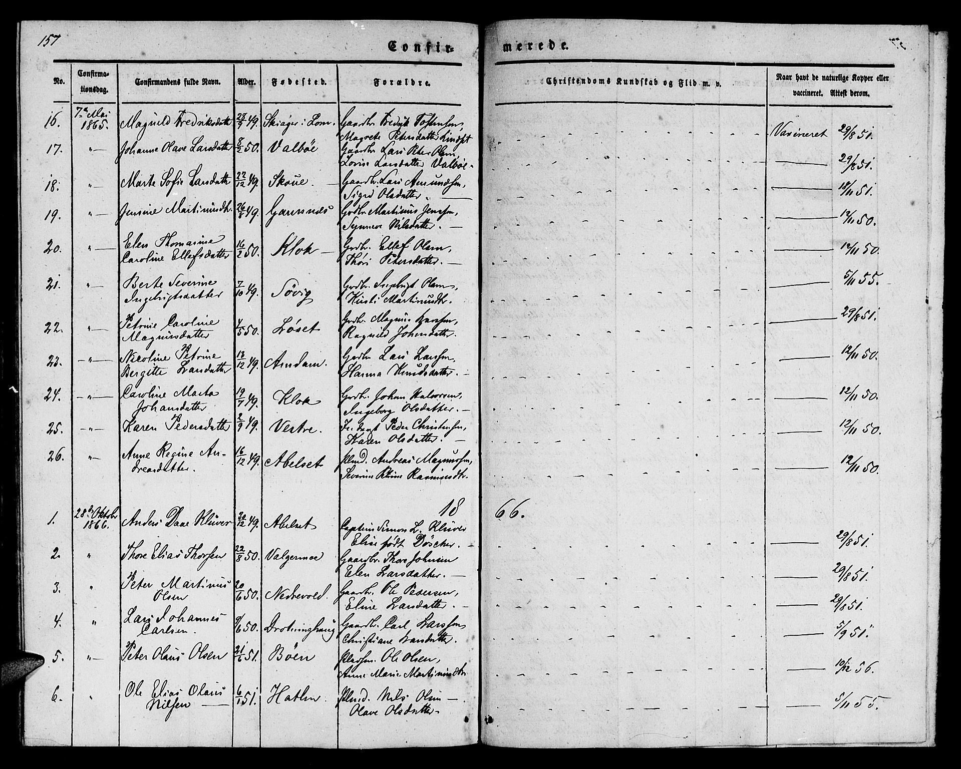 Ministerialprotokoller, klokkerbøker og fødselsregistre - Møre og Romsdal, SAT/A-1454/522/L0324: Parish register (copy) no. 522C03, 1854-1871, p. 157