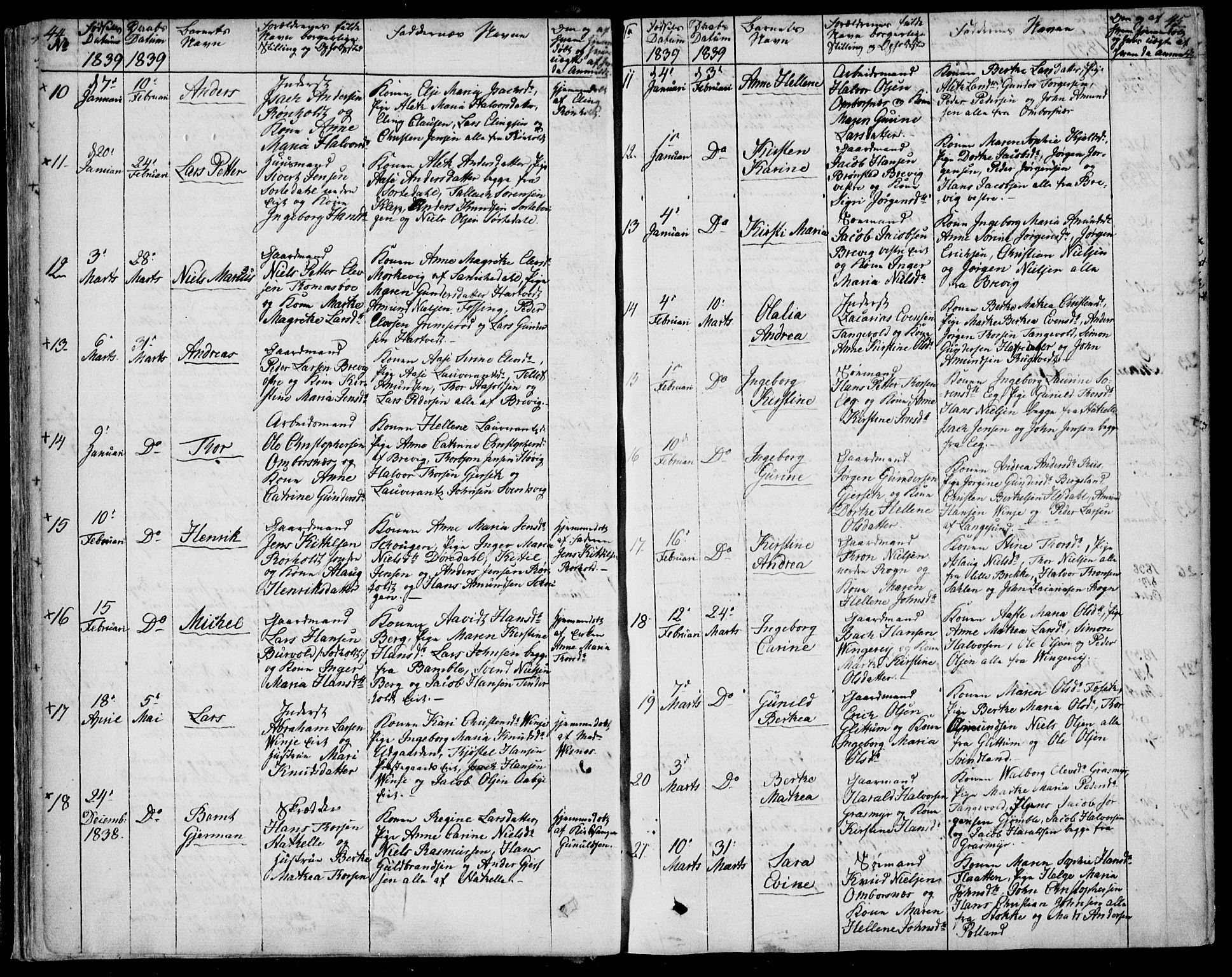 Bamble kirkebøker, SAKO/A-253/F/Fa/L0004: Parish register (official) no. I 4, 1834-1853, p. 44-45