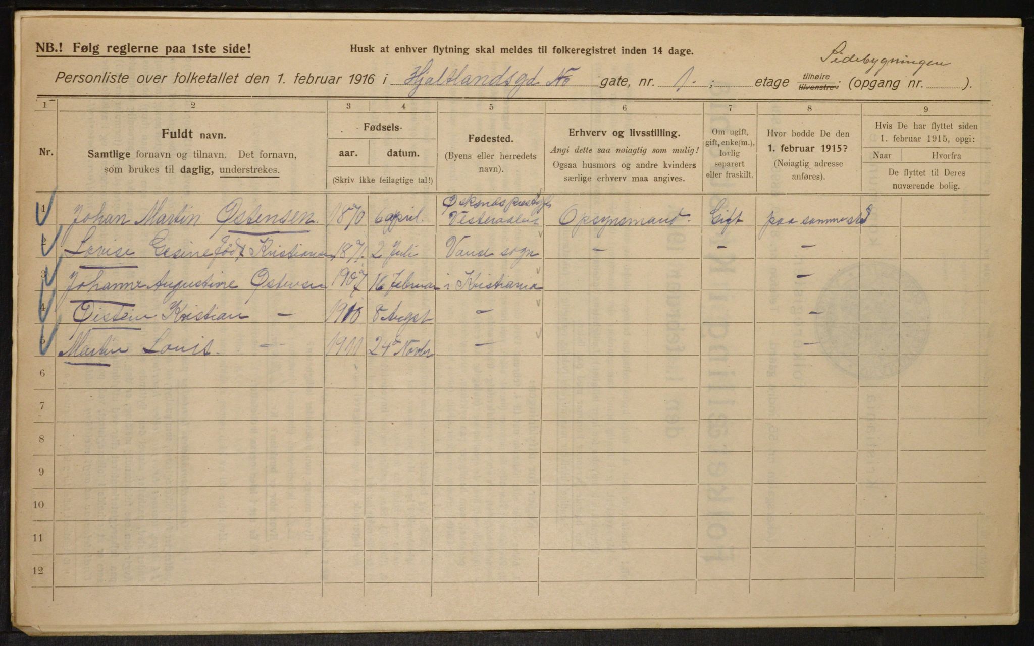 OBA, Municipal Census 1916 for Kristiania, 1916, p. 40778